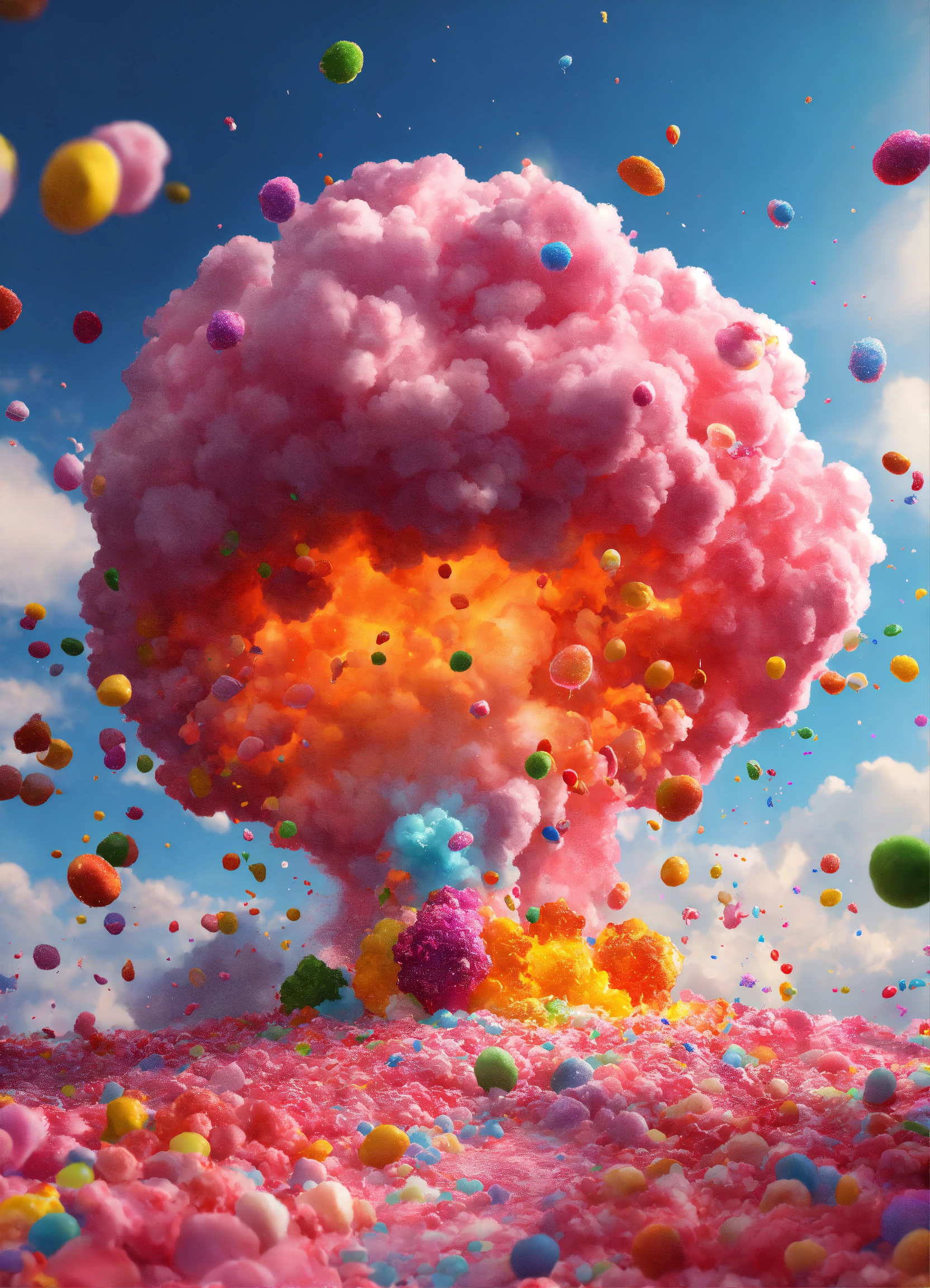 Lexica - A nuclear explosion , made out of cotton colors candy clouds ...
