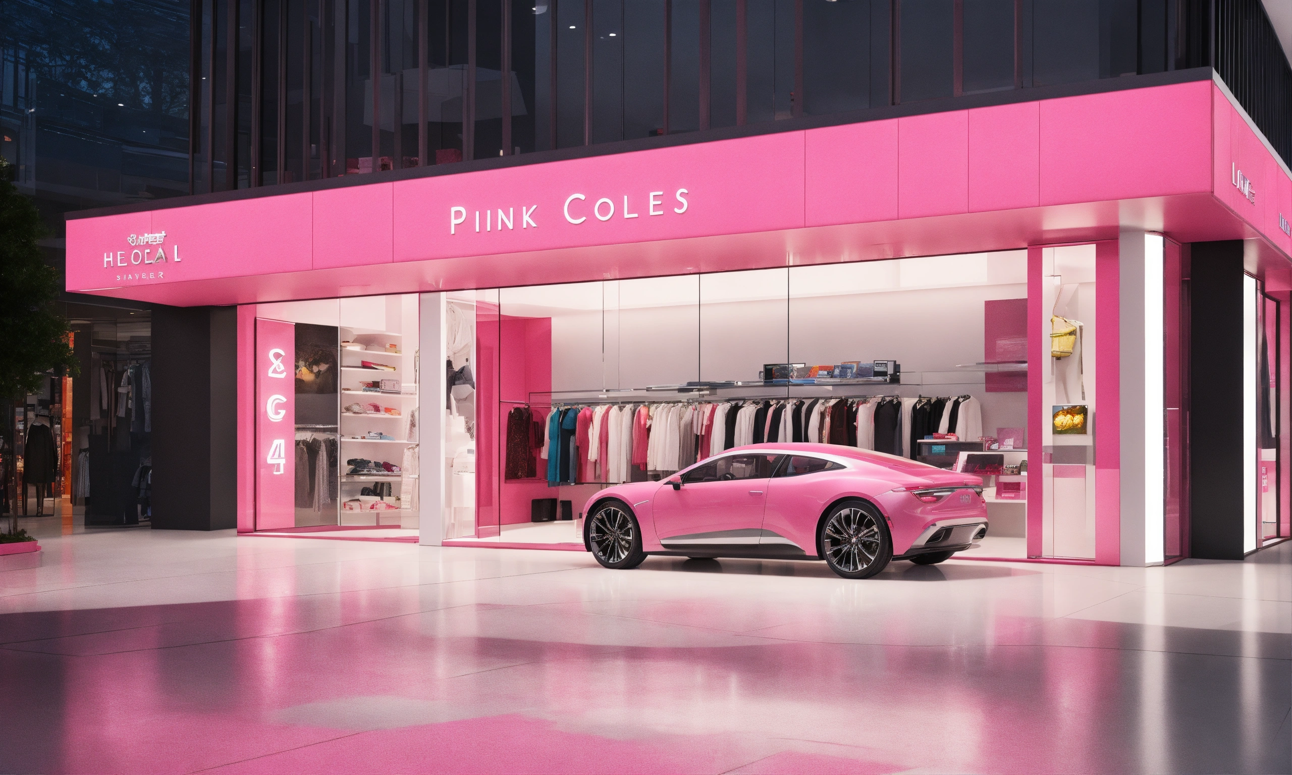 Lexica - Indoor, inside mall, small store, car rental store, pink car ...