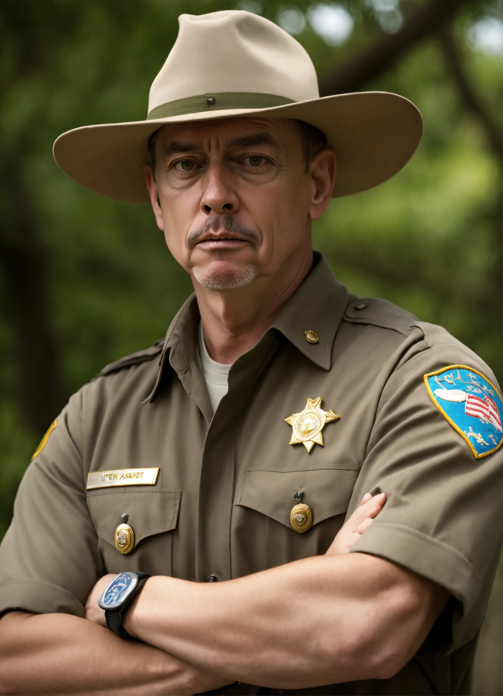 Lexica - Scared man, US PARK RANGER, FRONT VIEW, casual clothes, arms ...