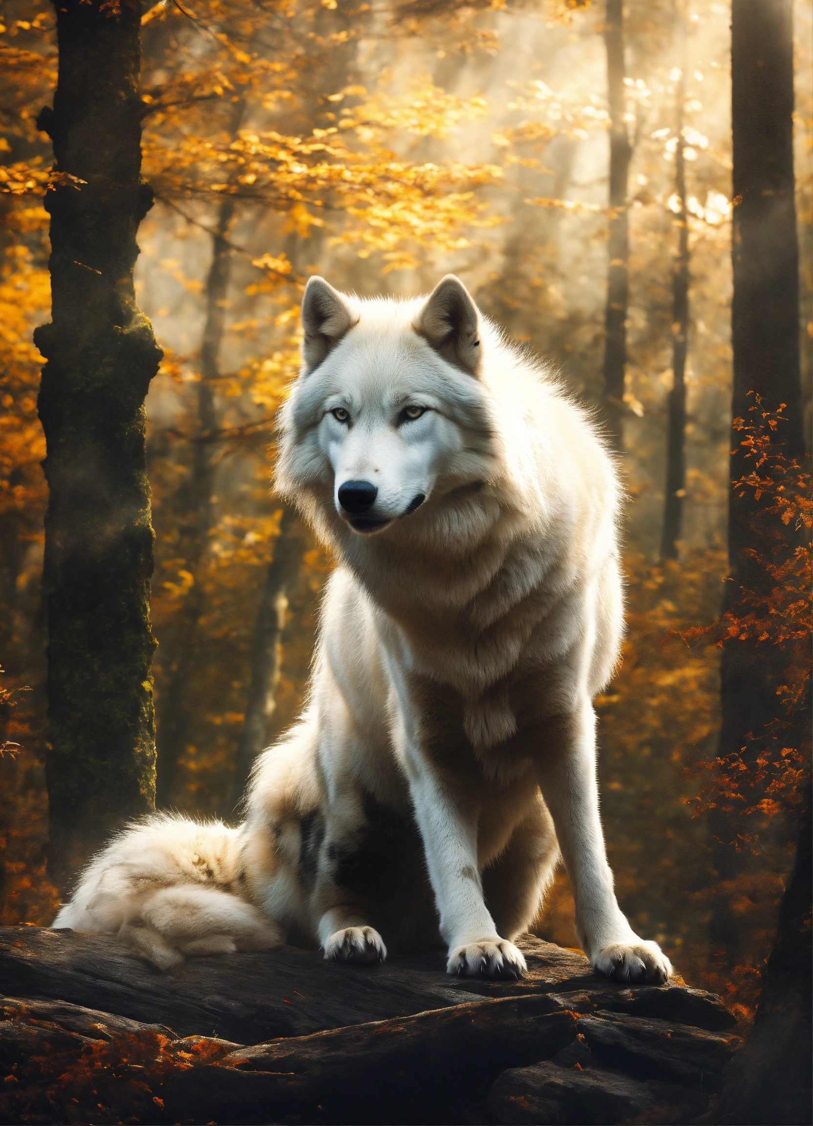 Lexica - A white wolf with a black spot on its chest, spreading out in ...