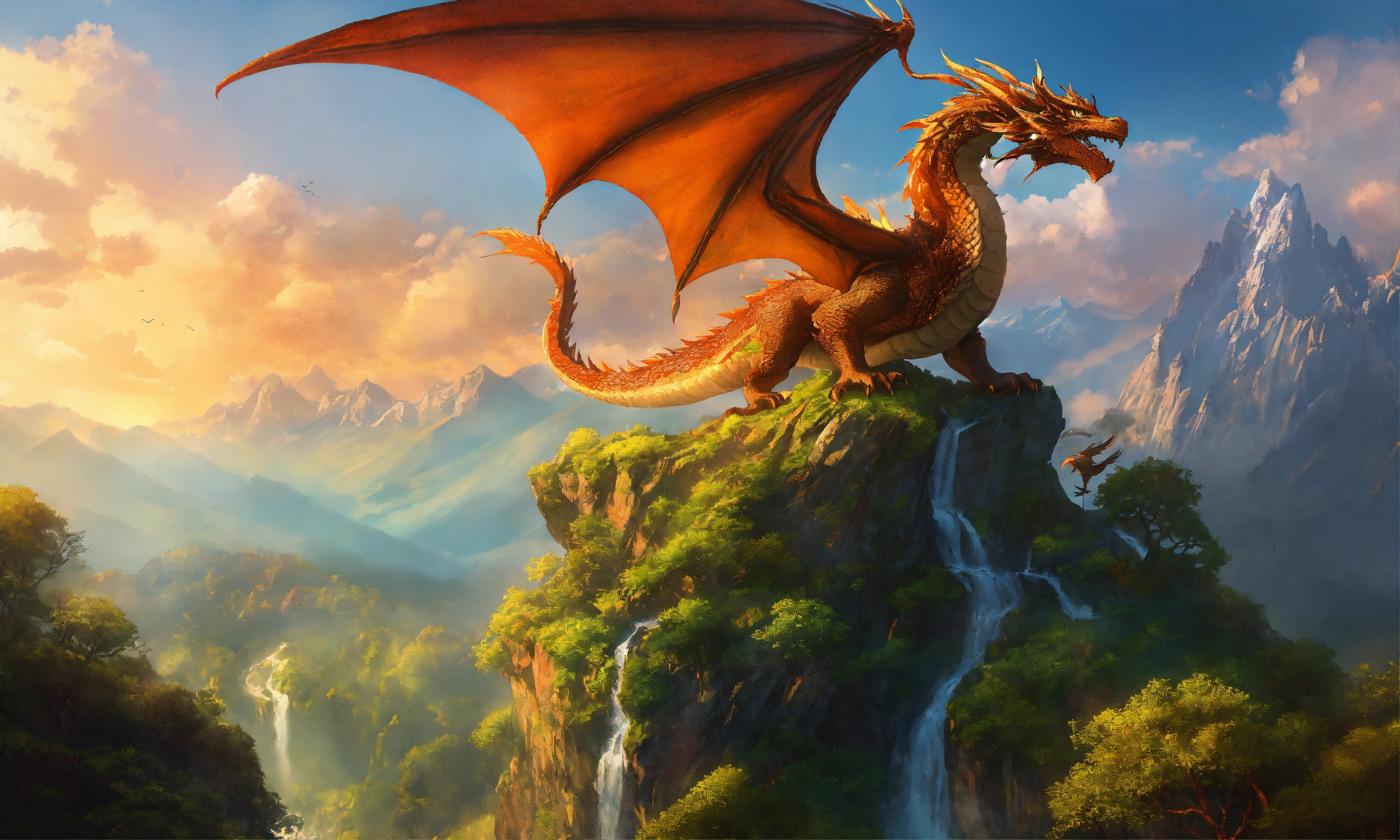 Lexica - In the heart of majestic mountains, a dragon soars with horns ...