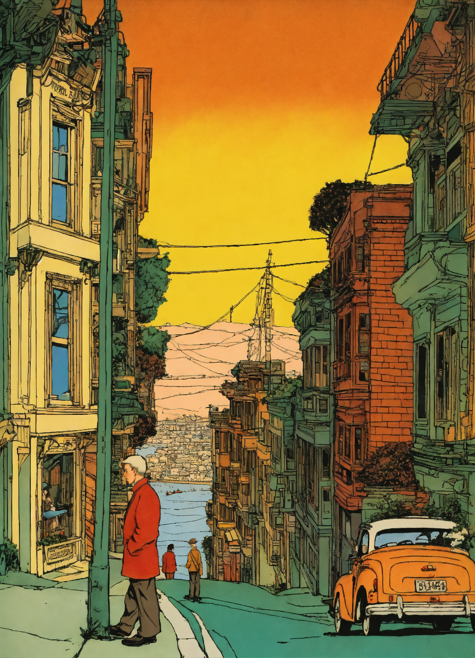 Lexica Pen and ink, illustrated by hergé, man alone forever in San