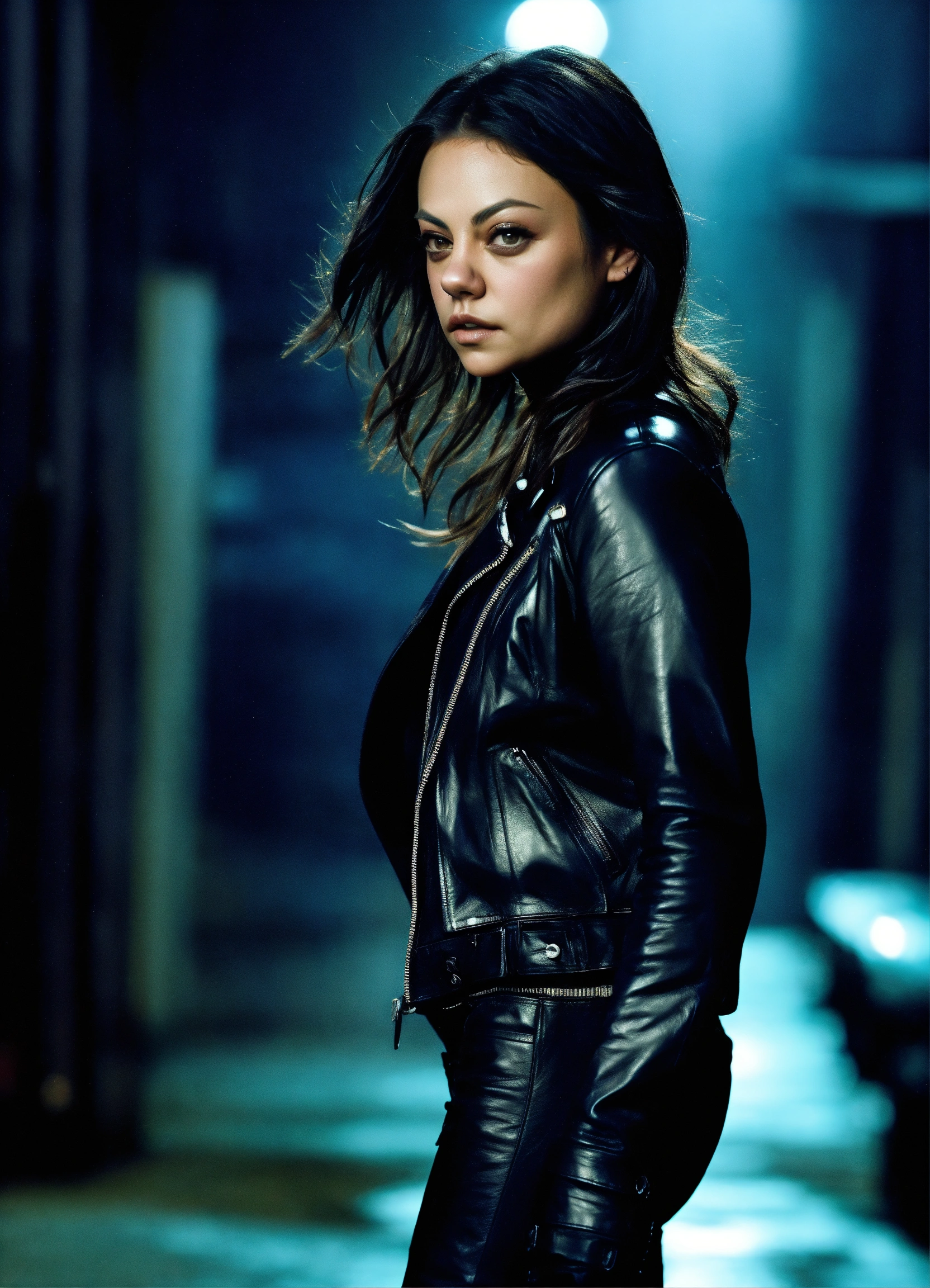 Lexica Mila Kunis gothic walking in a dark alley wearing black