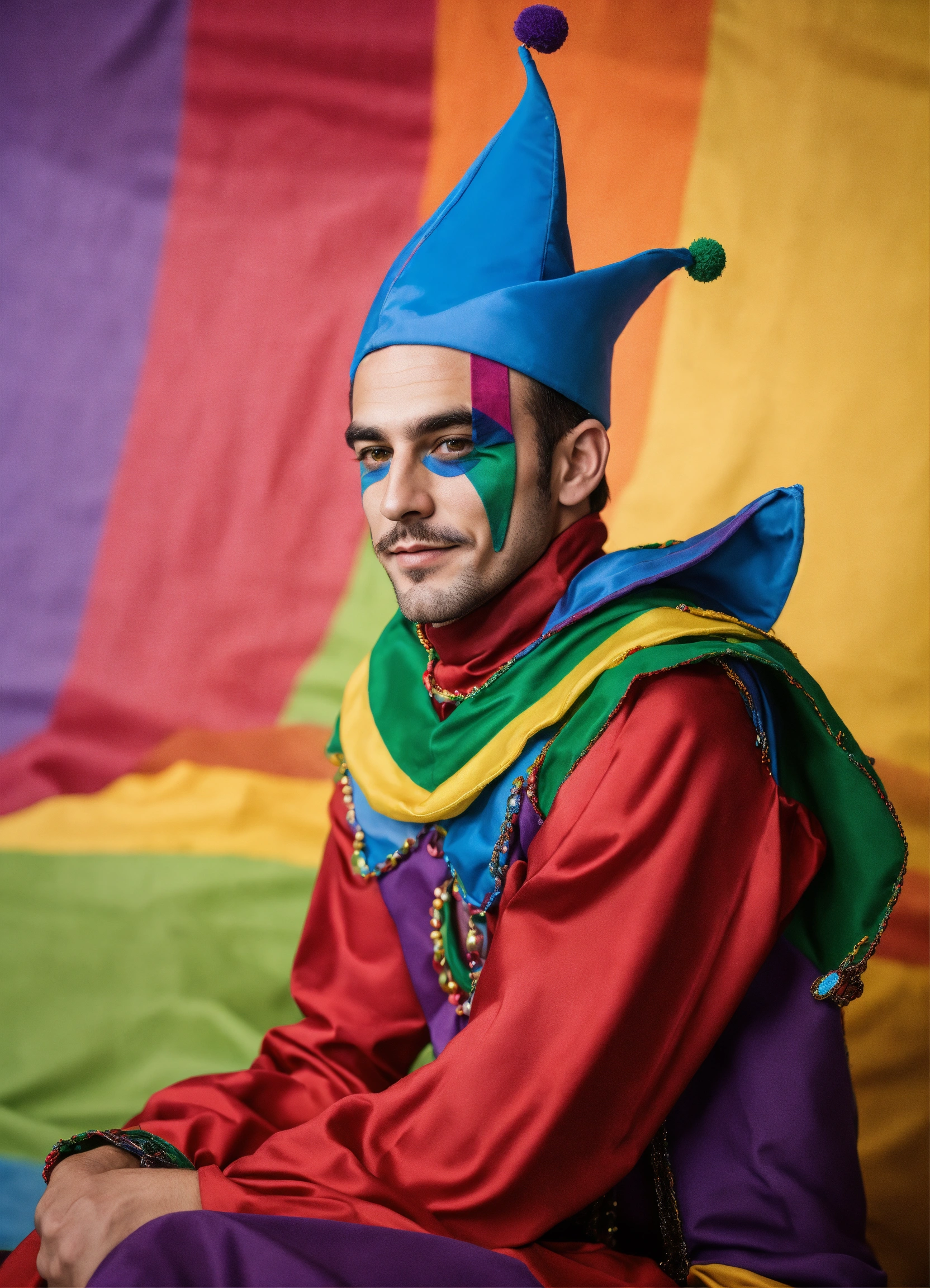 Lexica - Human male, court jester, rainbow cloths