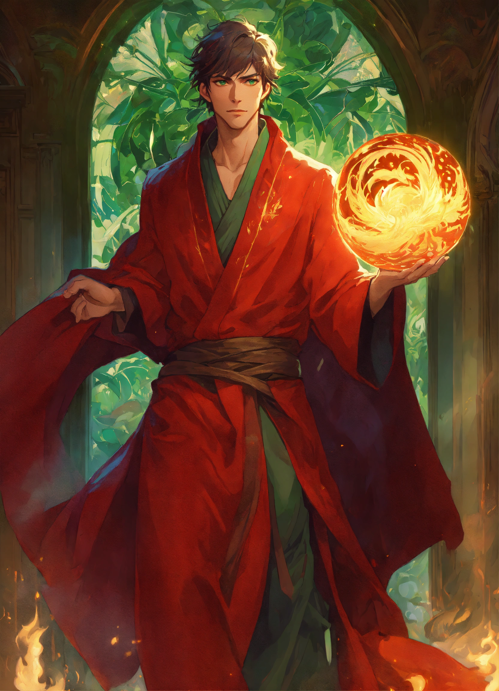 Lexica - Handsome, human, imperial male wizard with glowing fire orb ...