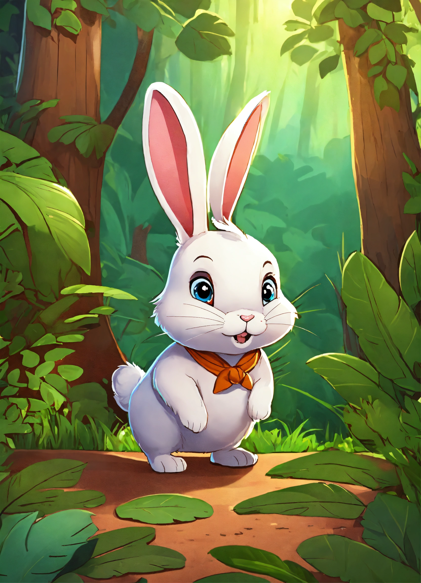 Lexica - Cute cartoon rabbit wandering in jungle