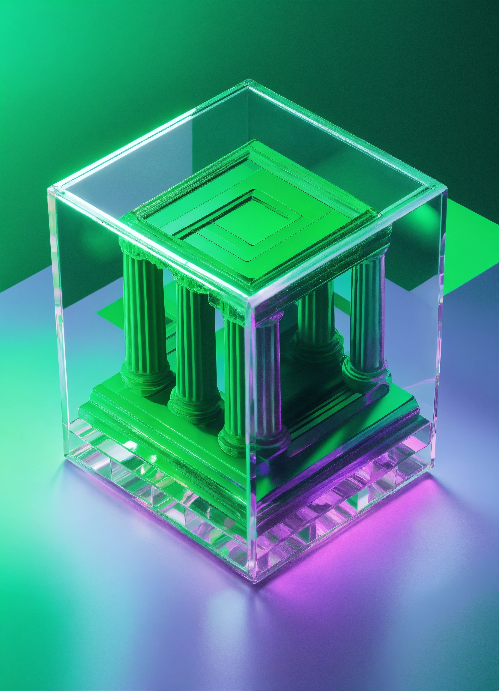 Lexica - Isometric Clear glass cube, Stacked sophisticated green roman ...