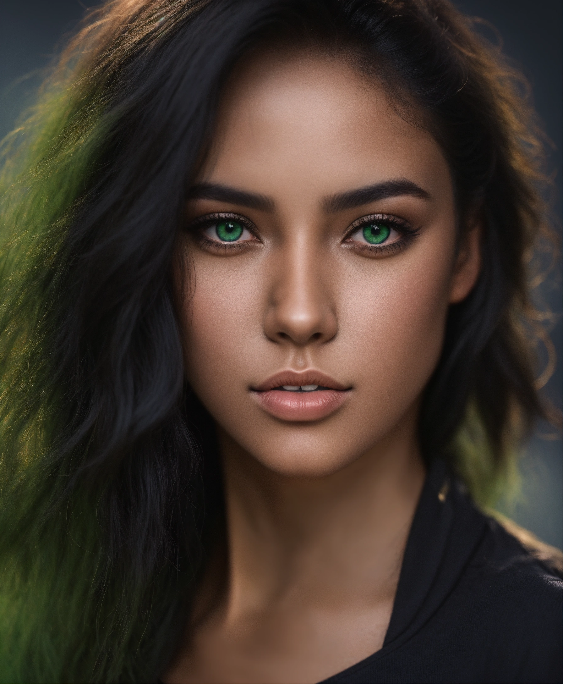 Lexica Very Beautiful Mixed Race Girl Green Eyes Black Hair 