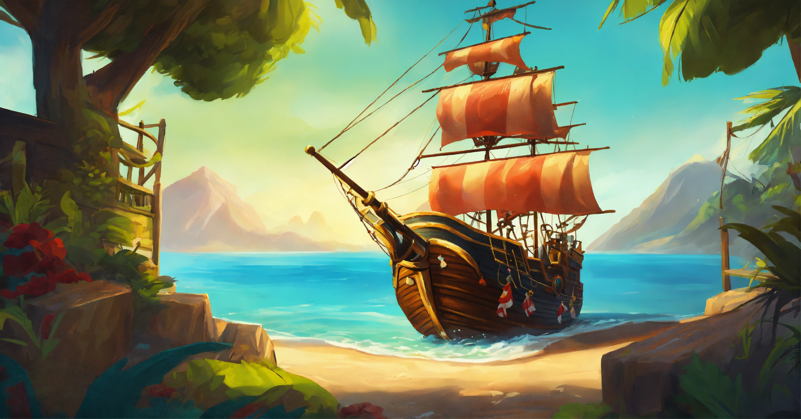 Lexica - Pirate slot game background landscape, realistic cartoon oil ...