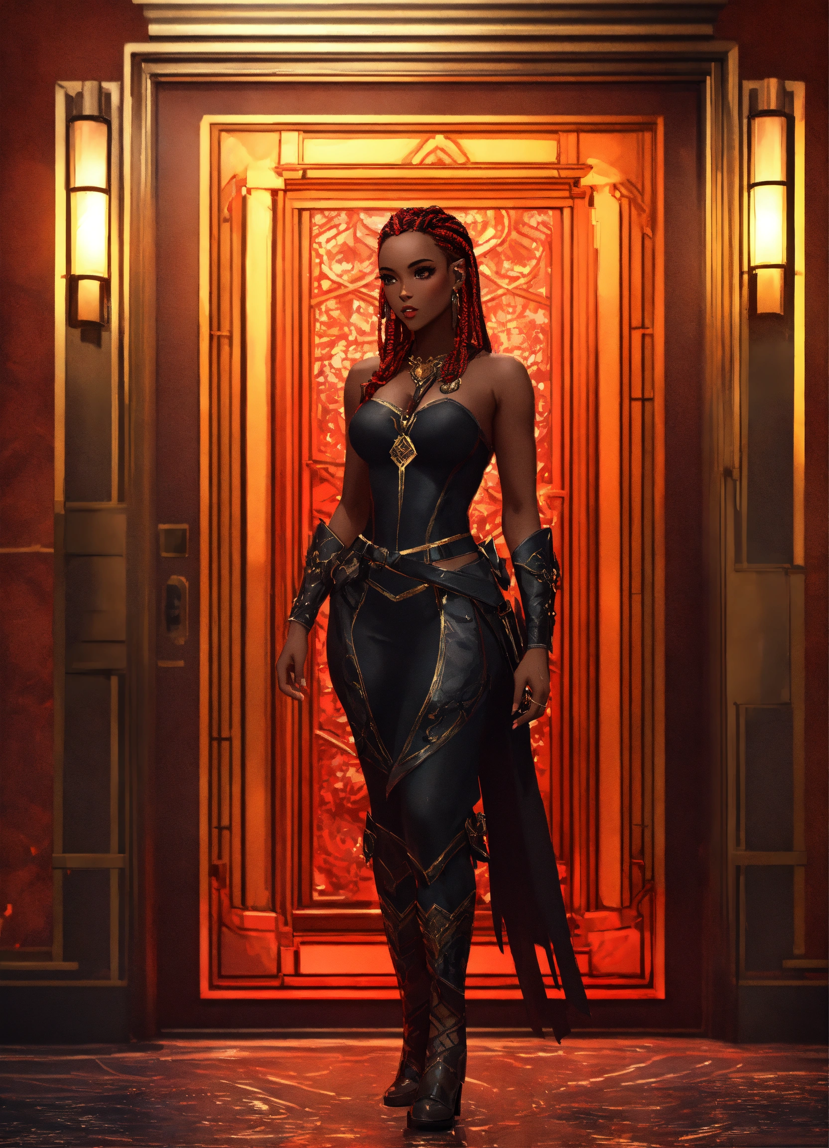 Lexica - Full body of a shapely black female high elf n red and black ...