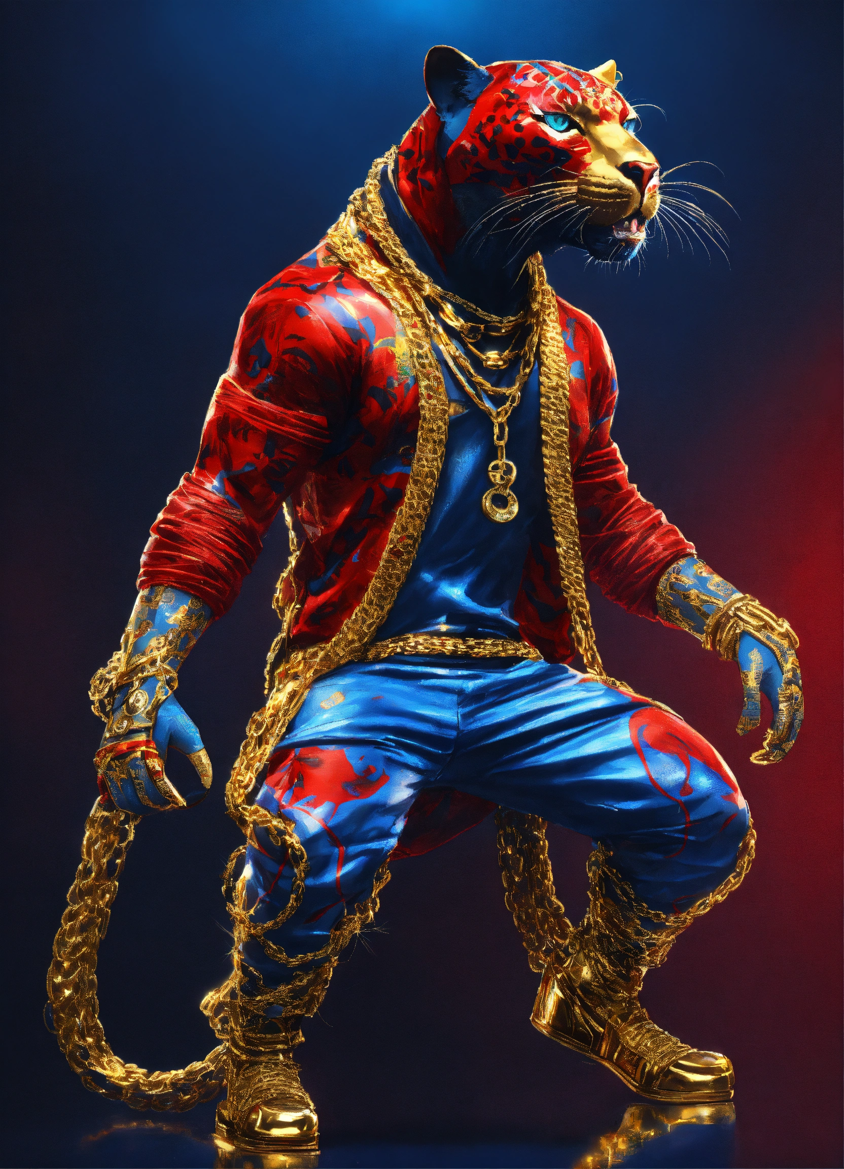 Lexica - Hip hop full body panther with gold chains, red and blue ...