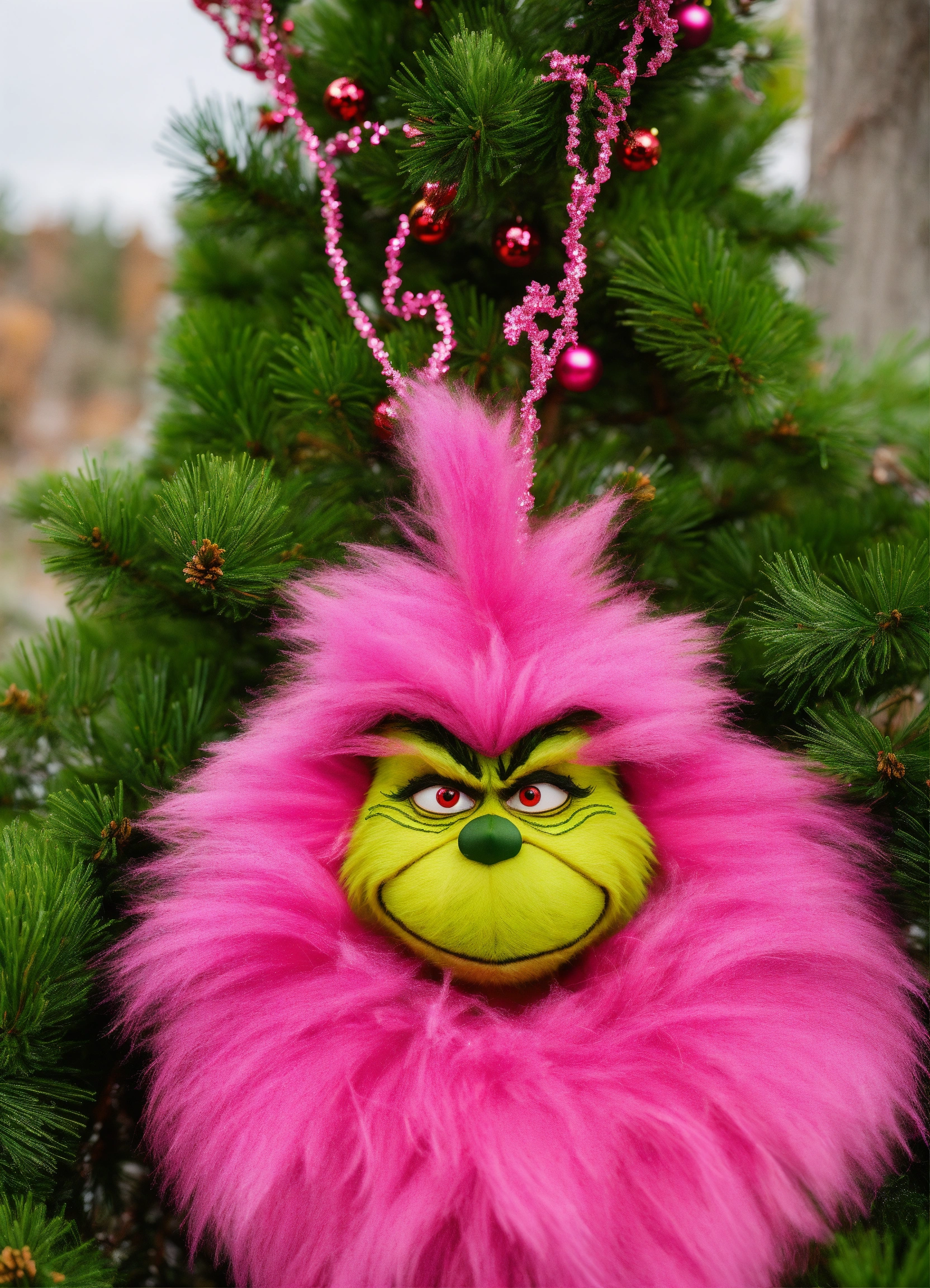 Lexica - Pink grinch holding whole pine tree