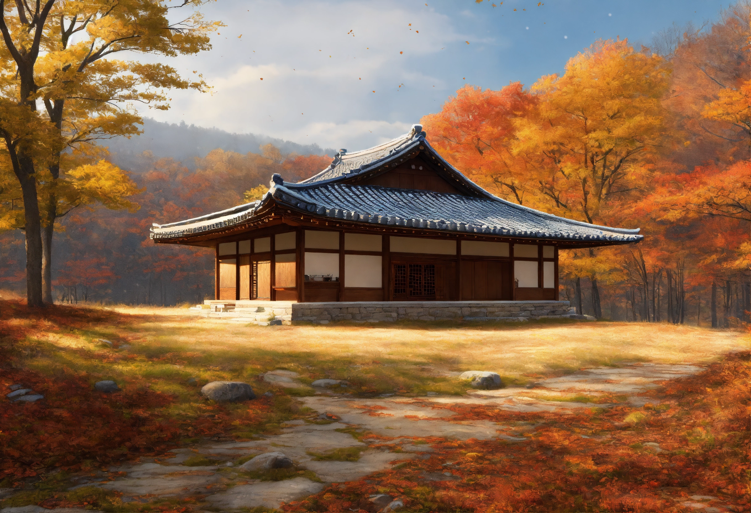 Lexica - Photorealistic, Korean wooden Hanok on a hill in typical ...