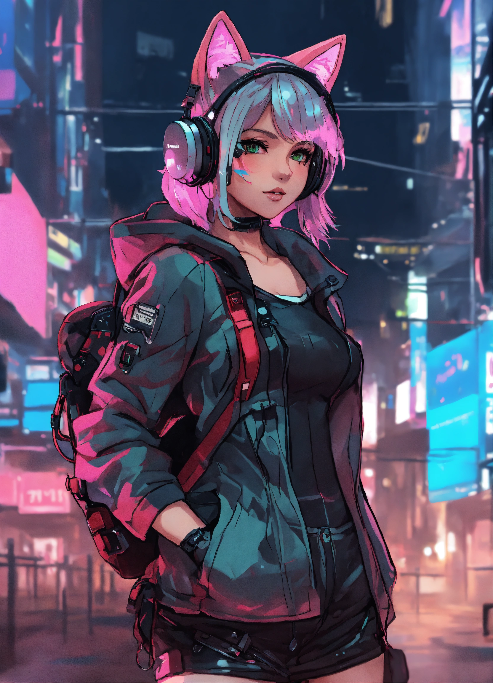 Lexica - A cute cat girl, cyberpunk, in anime style