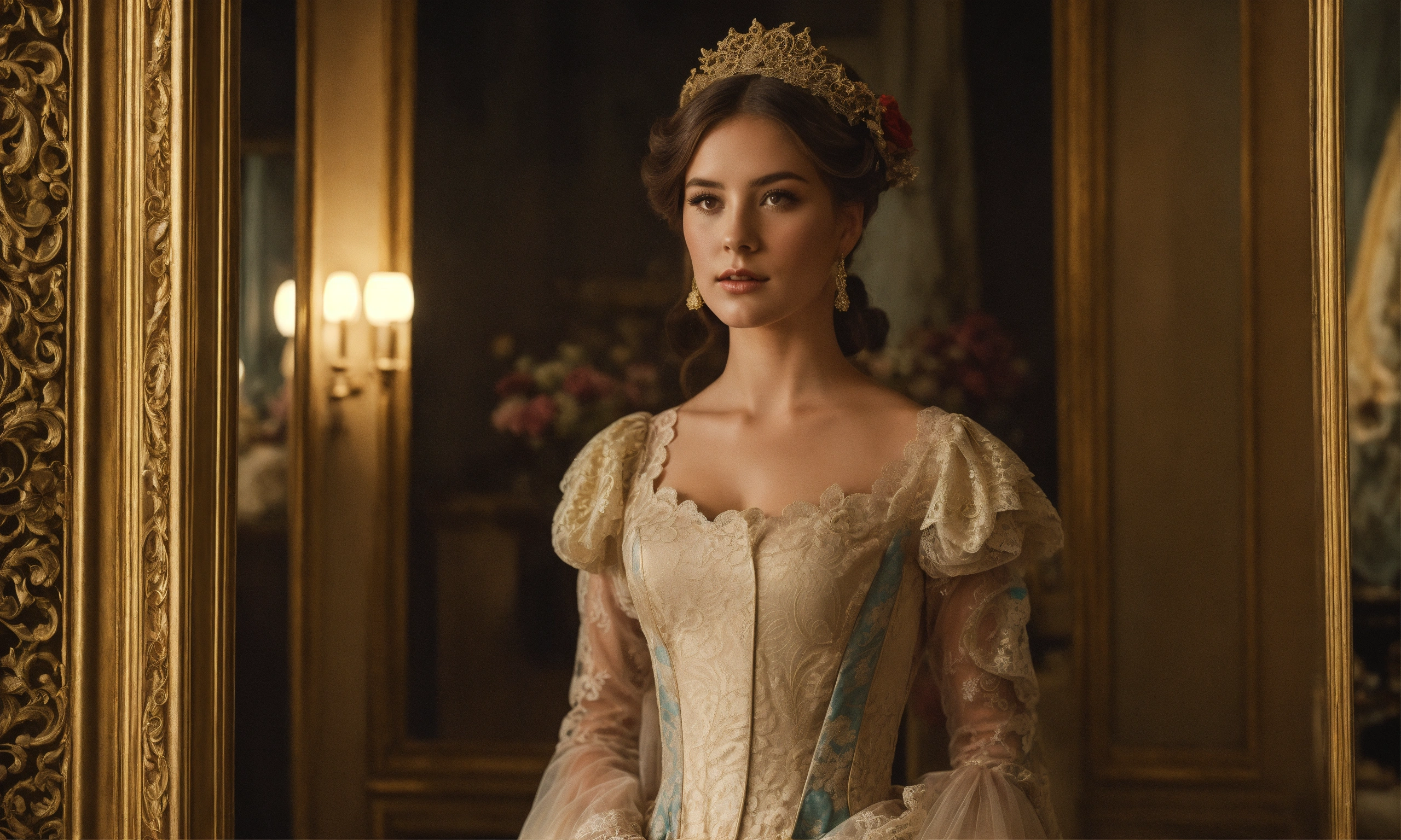 Lexica - The Young Beautiful Lady stands before a vintage, ornate ...