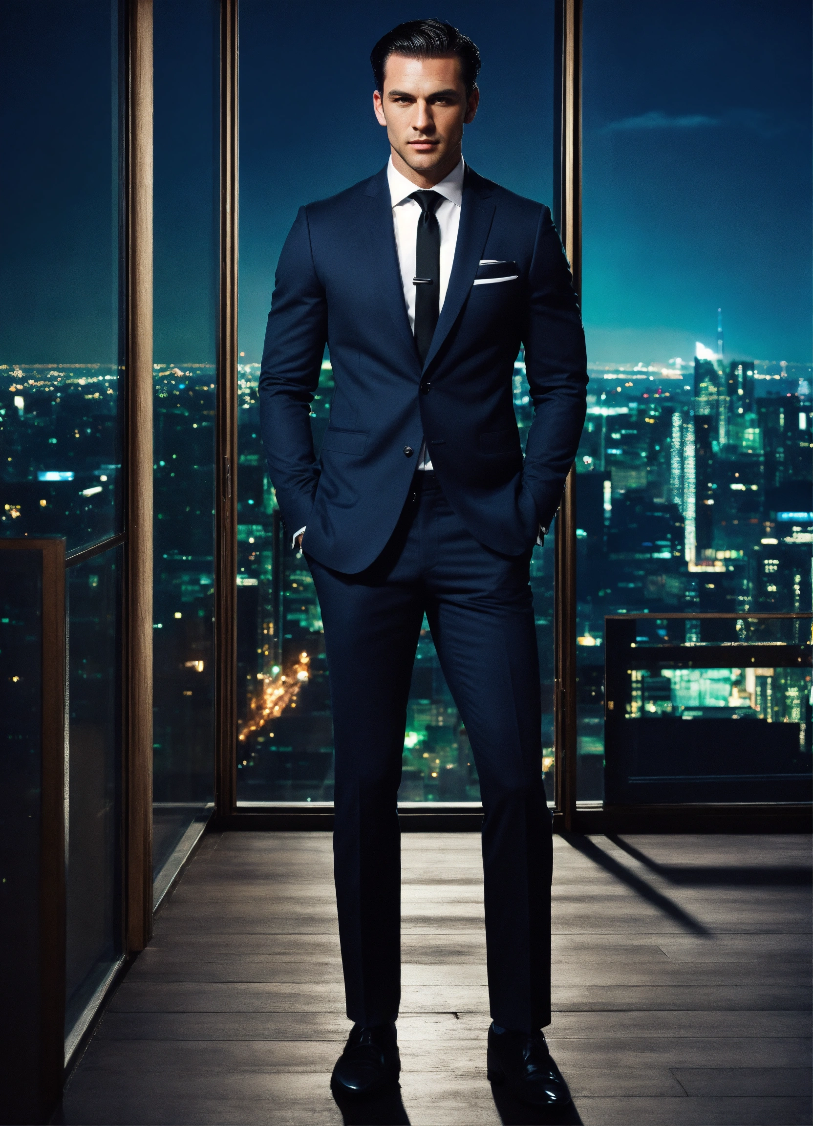 Lexica - A handsome brutal man with dark hair slicked back with green ...