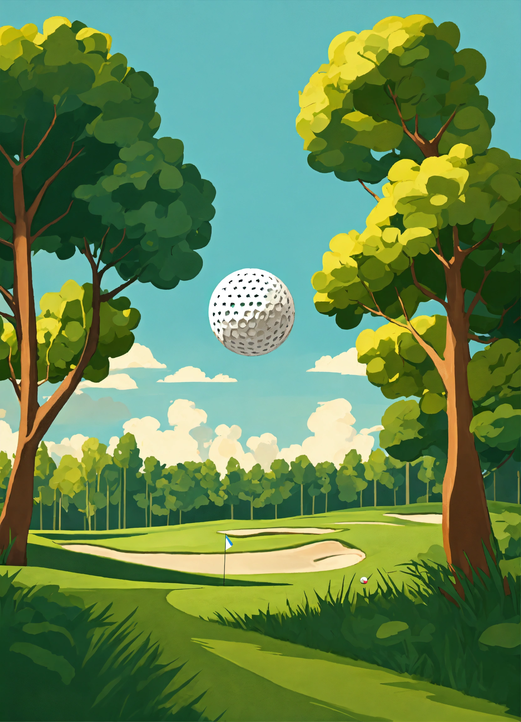 Lexica Trees lining a fairway with a golf ball in the middle of the