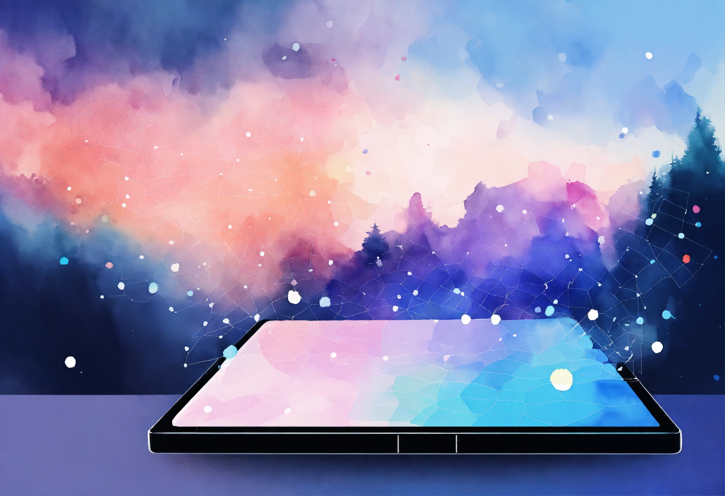 Lexica - Beautiful watercolor style blue, digital device screen data points