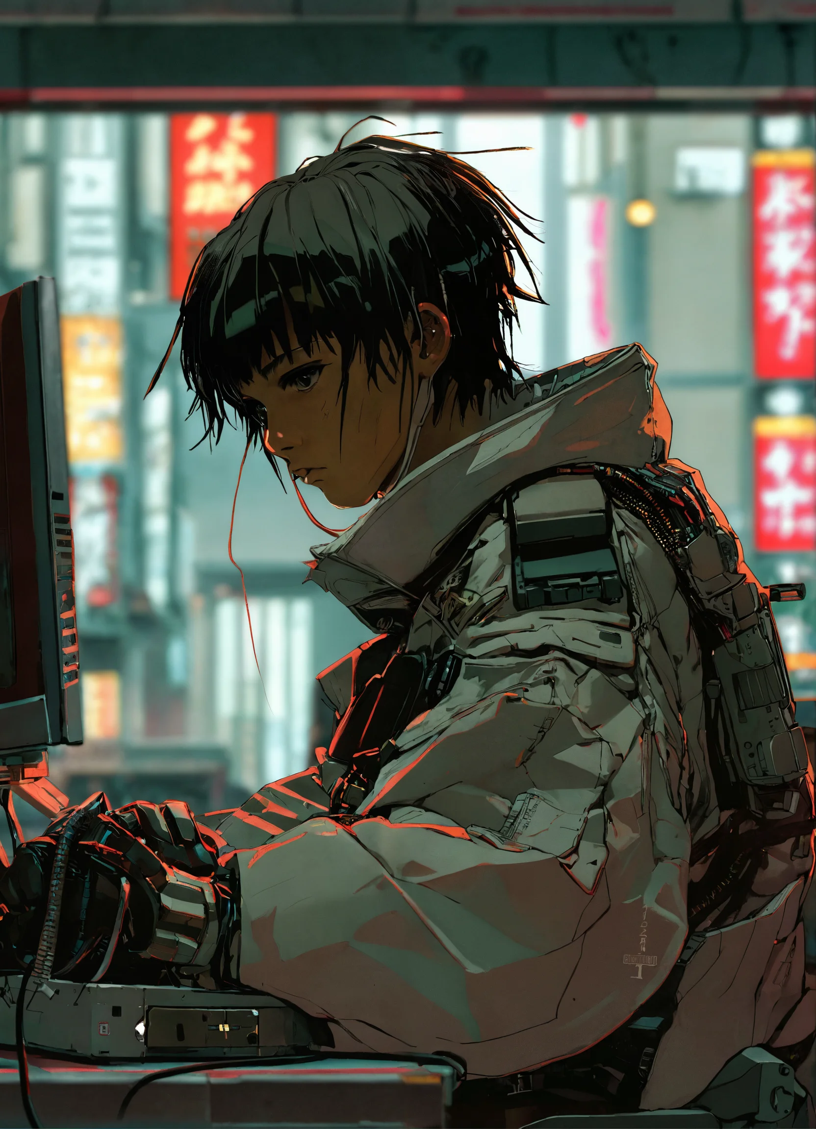 Lexica - Samurai cyberpunk boy, brown skin, short hair, fixing ...