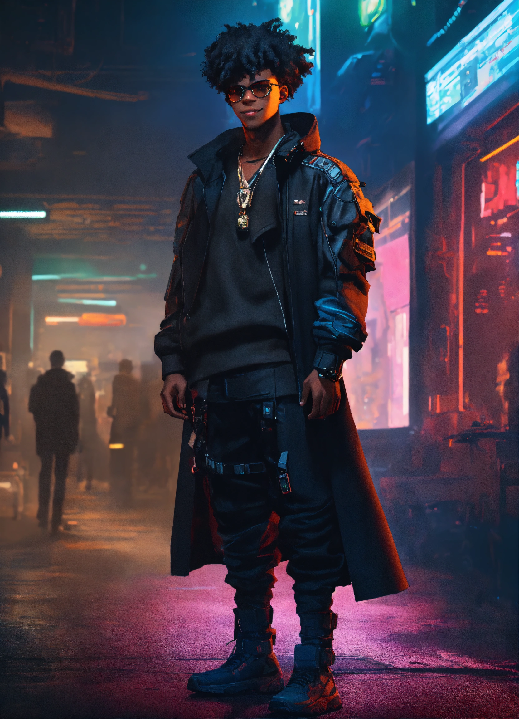 Lexica - Full body photo of a black cyberpunk 18-year-old man wearing ...