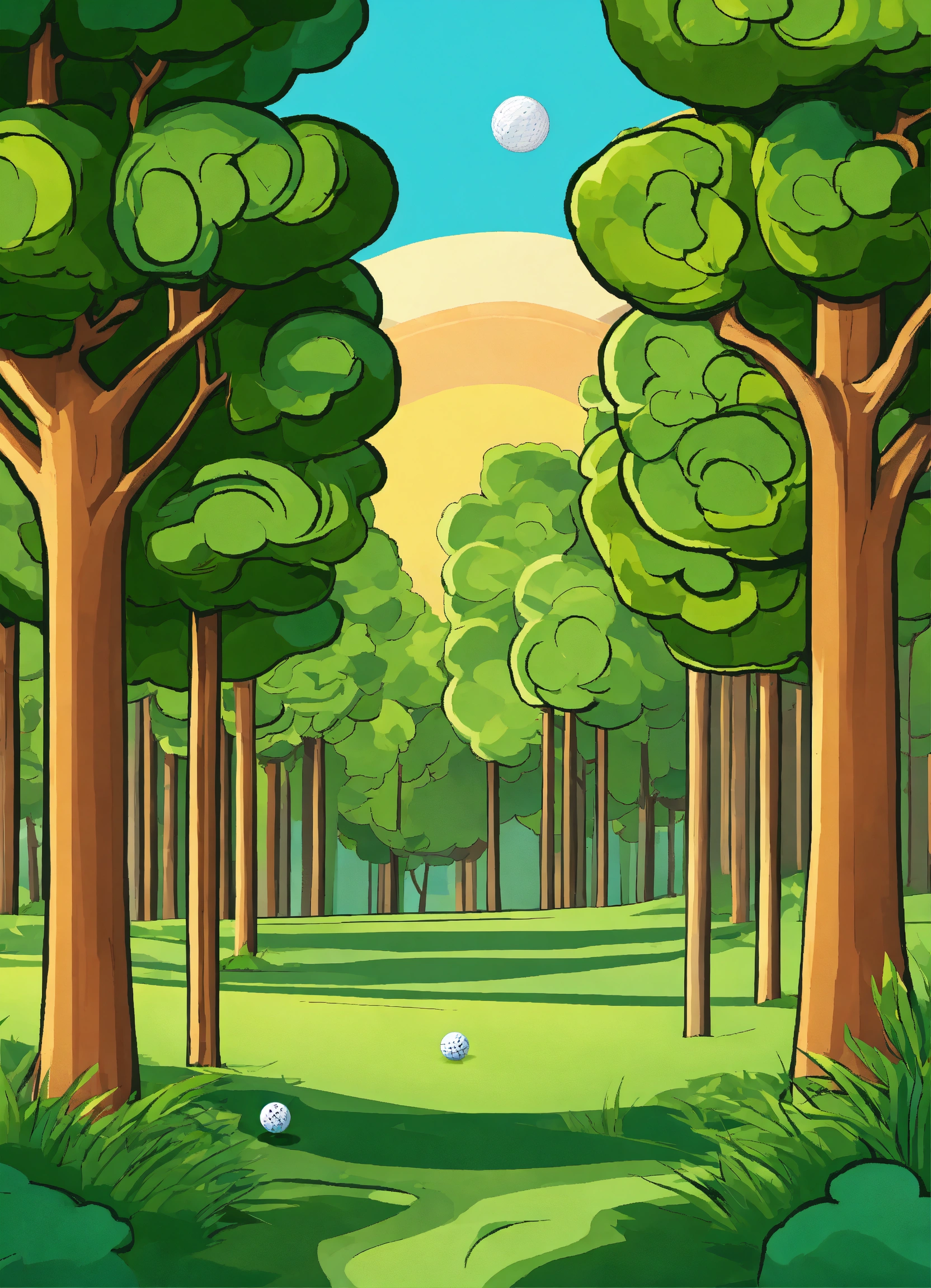 Lexica Trees lining a fairway with a golf ball in the middle of the