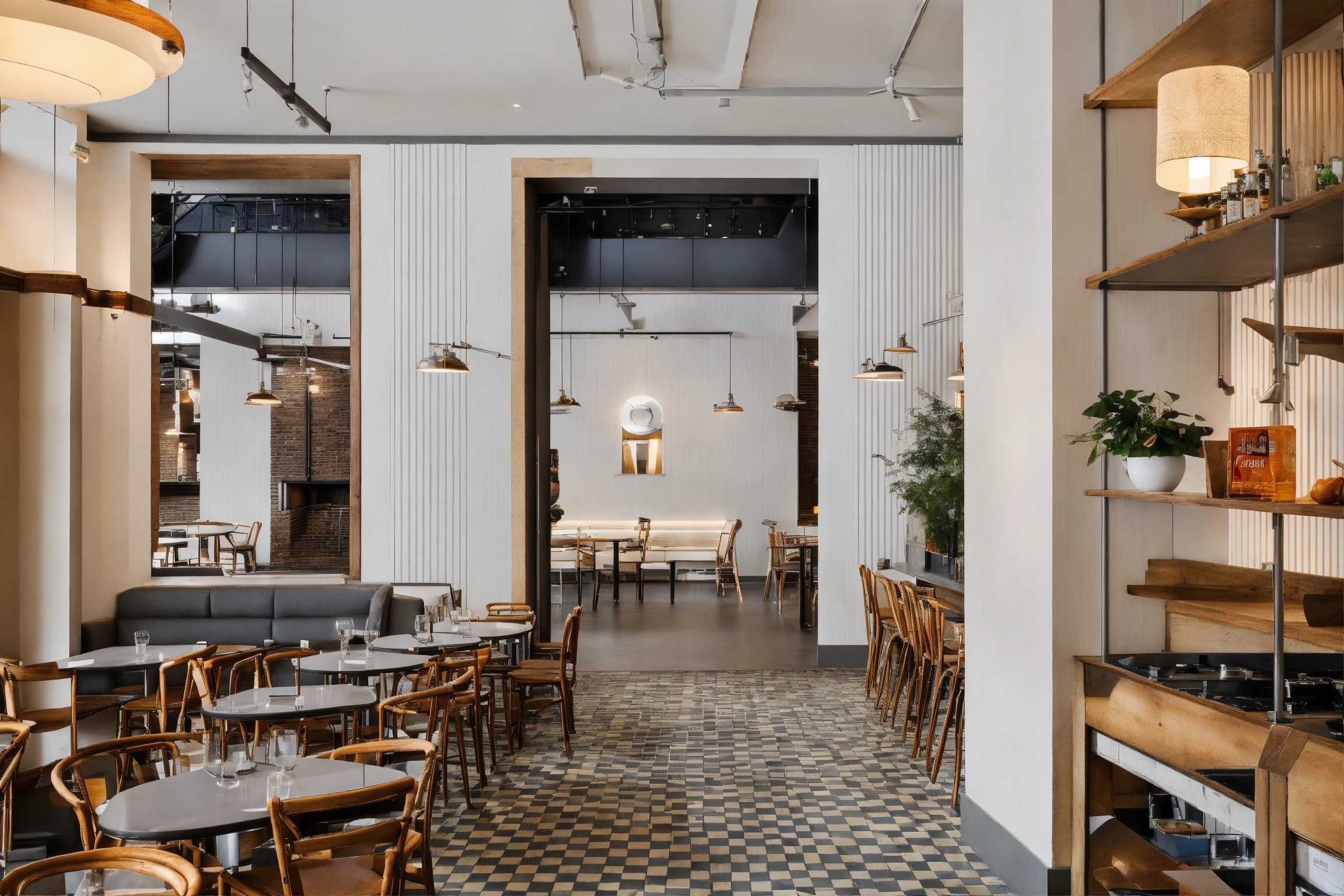 Lexica - Interior of the sport cafe . All walls are white . Along the ...