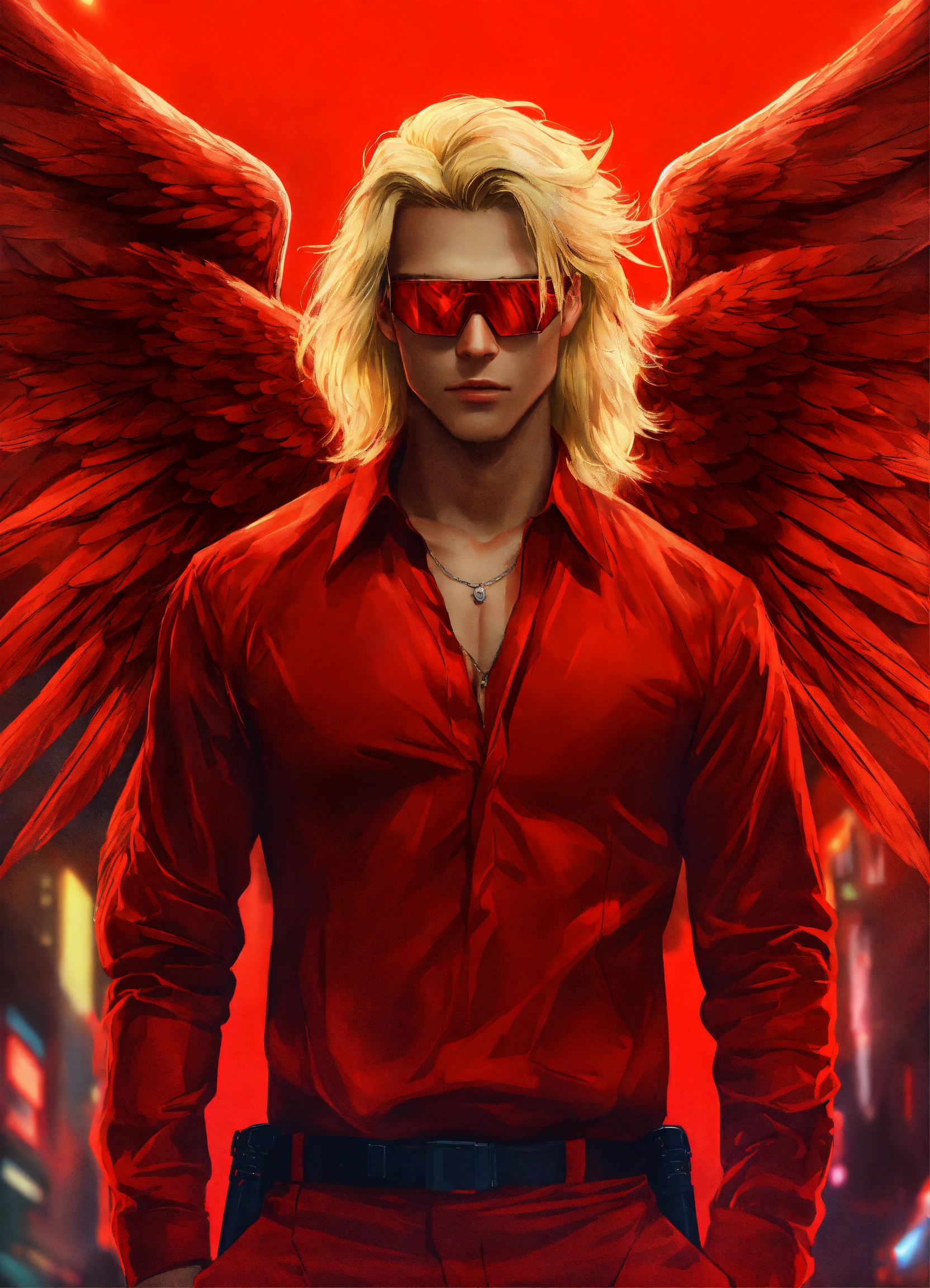 Lexica - Creates a cyberpunk style image of an angel man with wings who ...