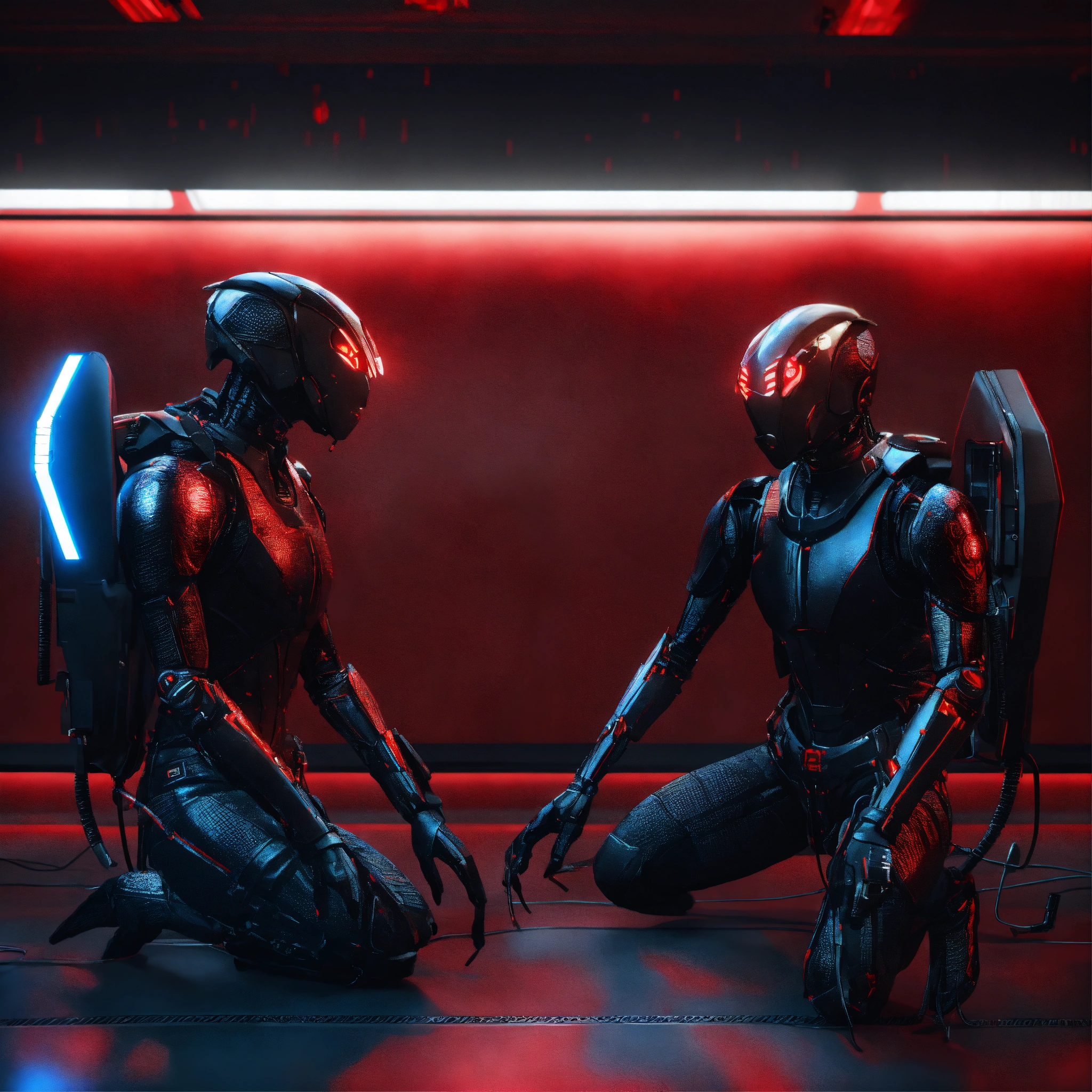 Lexica - 3 black cockroach faced humanoids with red glowing eyes and ...