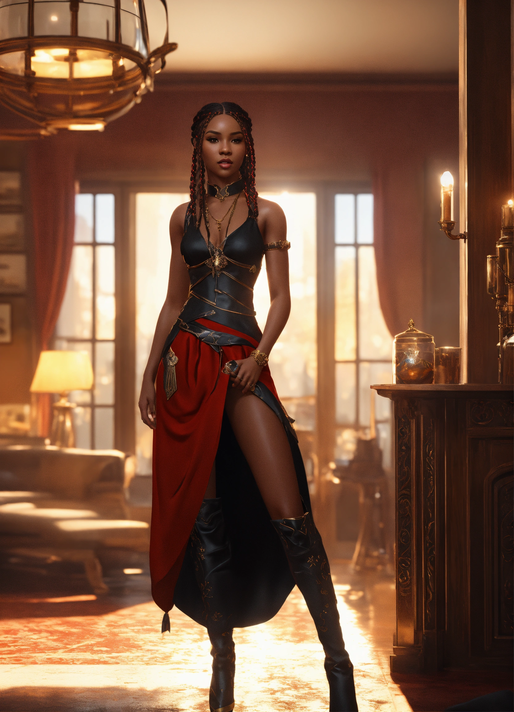 Lexica - Full body of a shapely black female high elf n red and black ...