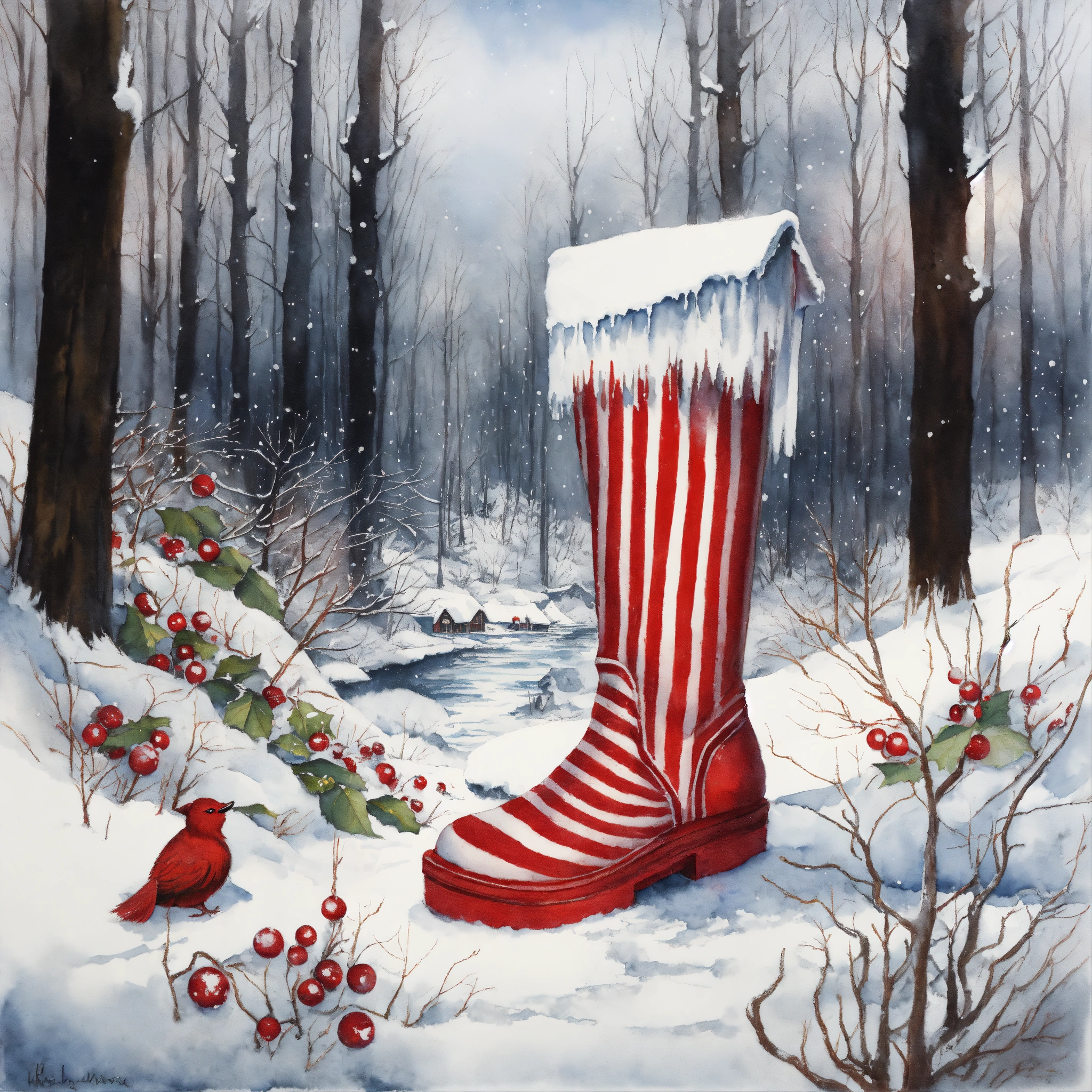 Lexica - Watercolor artwork showcasing Christmas stocking extremely ...