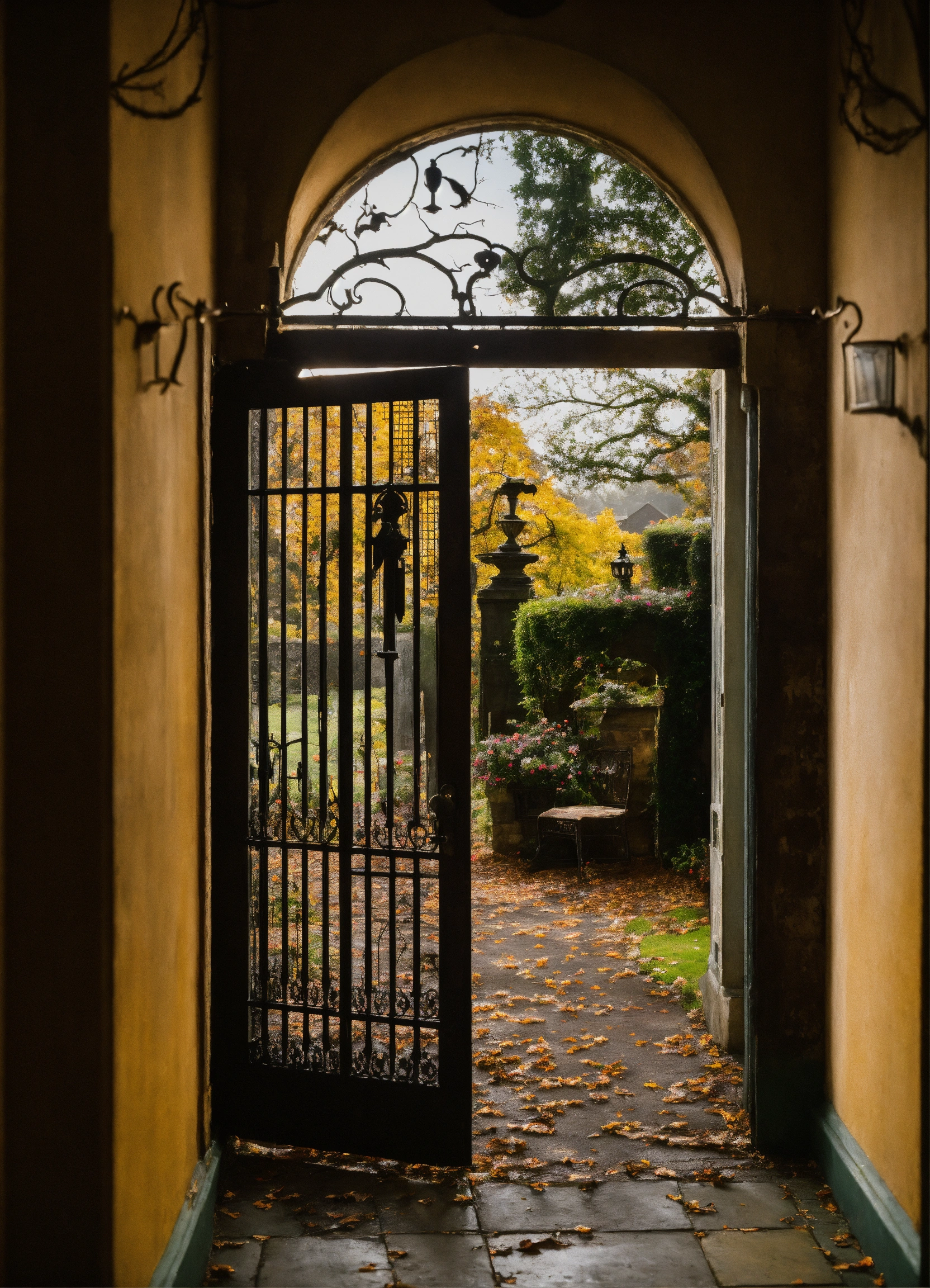 Lexica Spooky old english nursing home, view through gateway