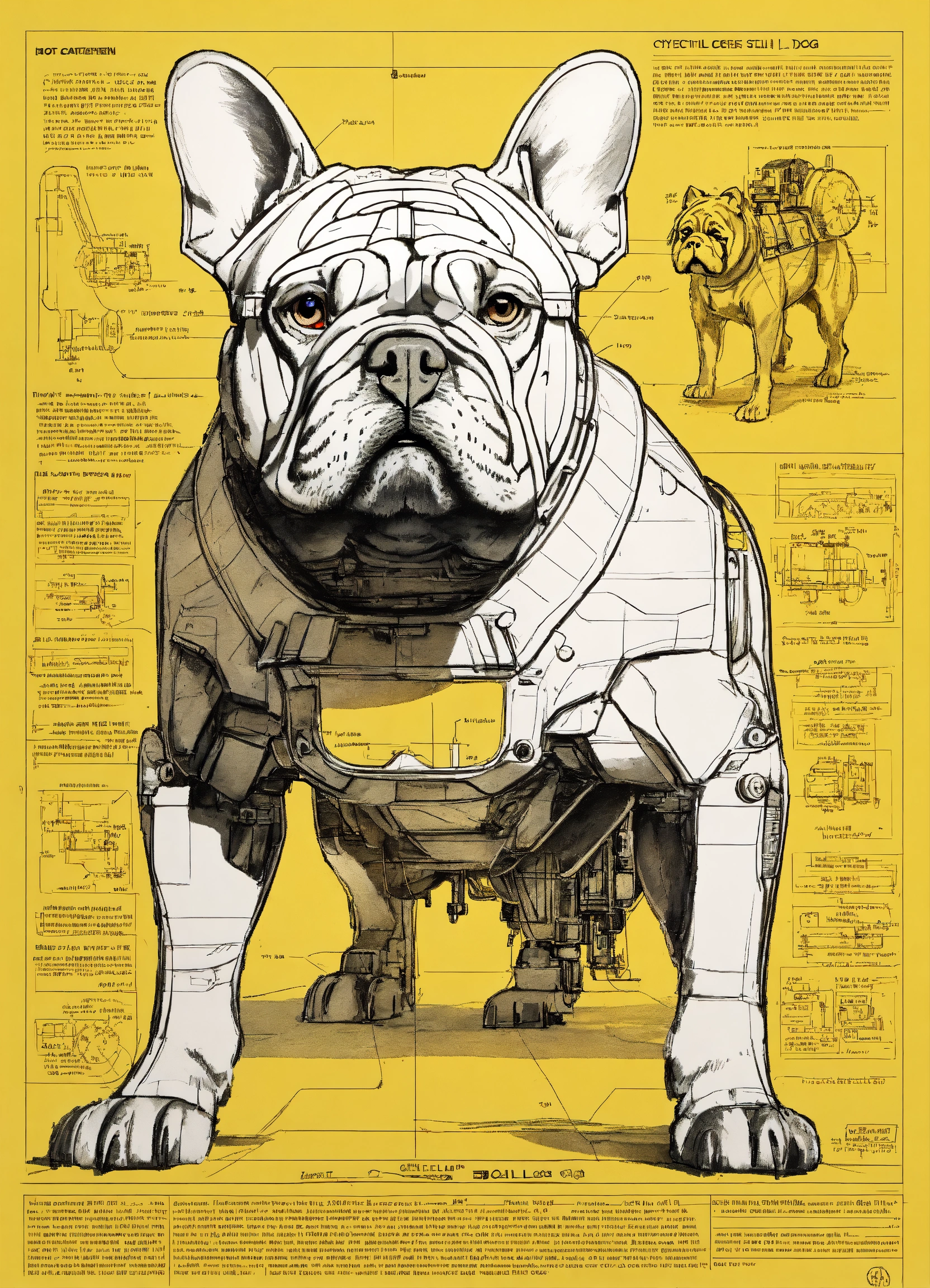 Lexica - Of a mechanized bulldog, technical drawings viewed from the ...