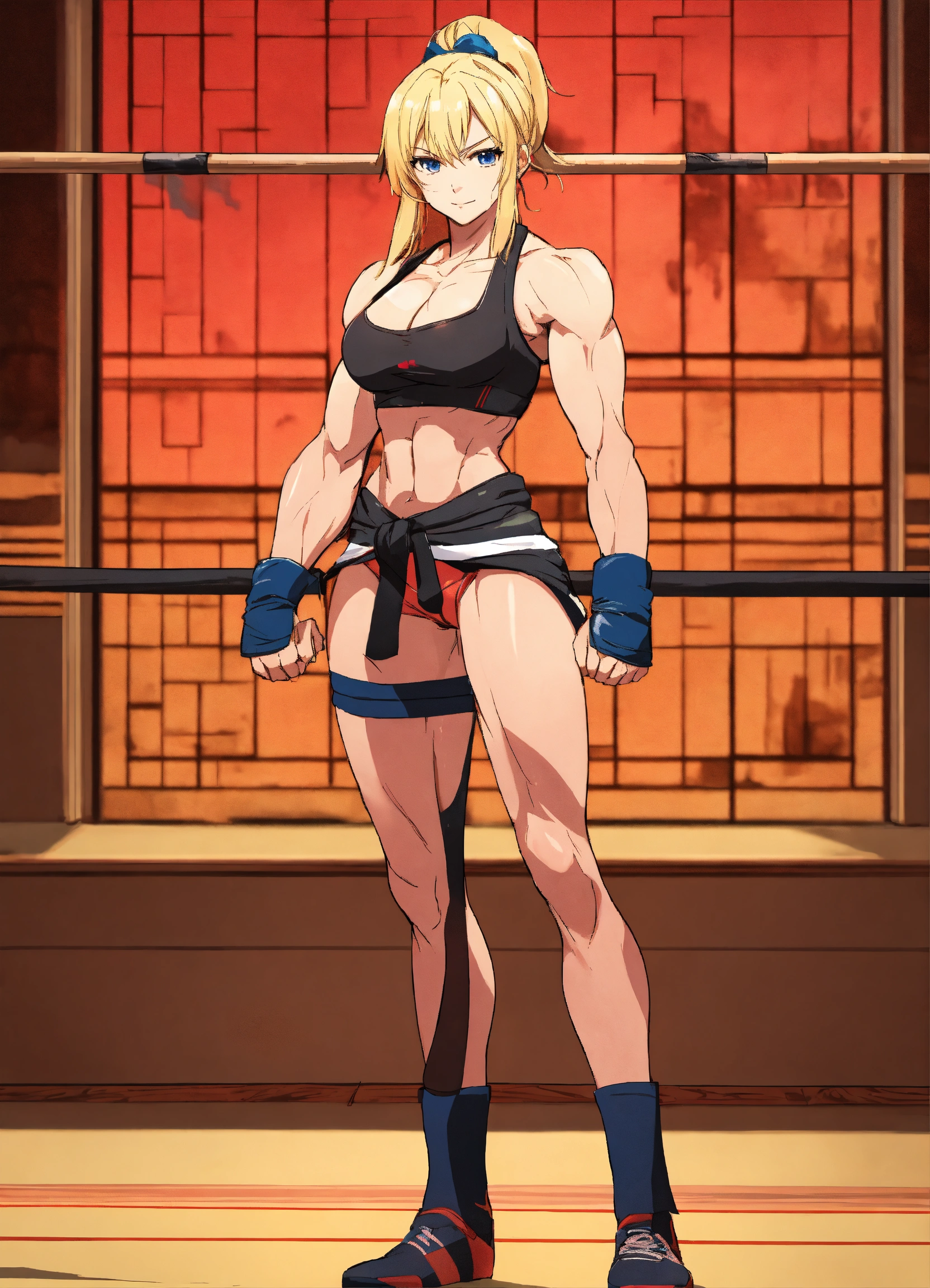 Lexica - Anime beautiful BLOND jiu jistsu girl muscles fighter full body in...
