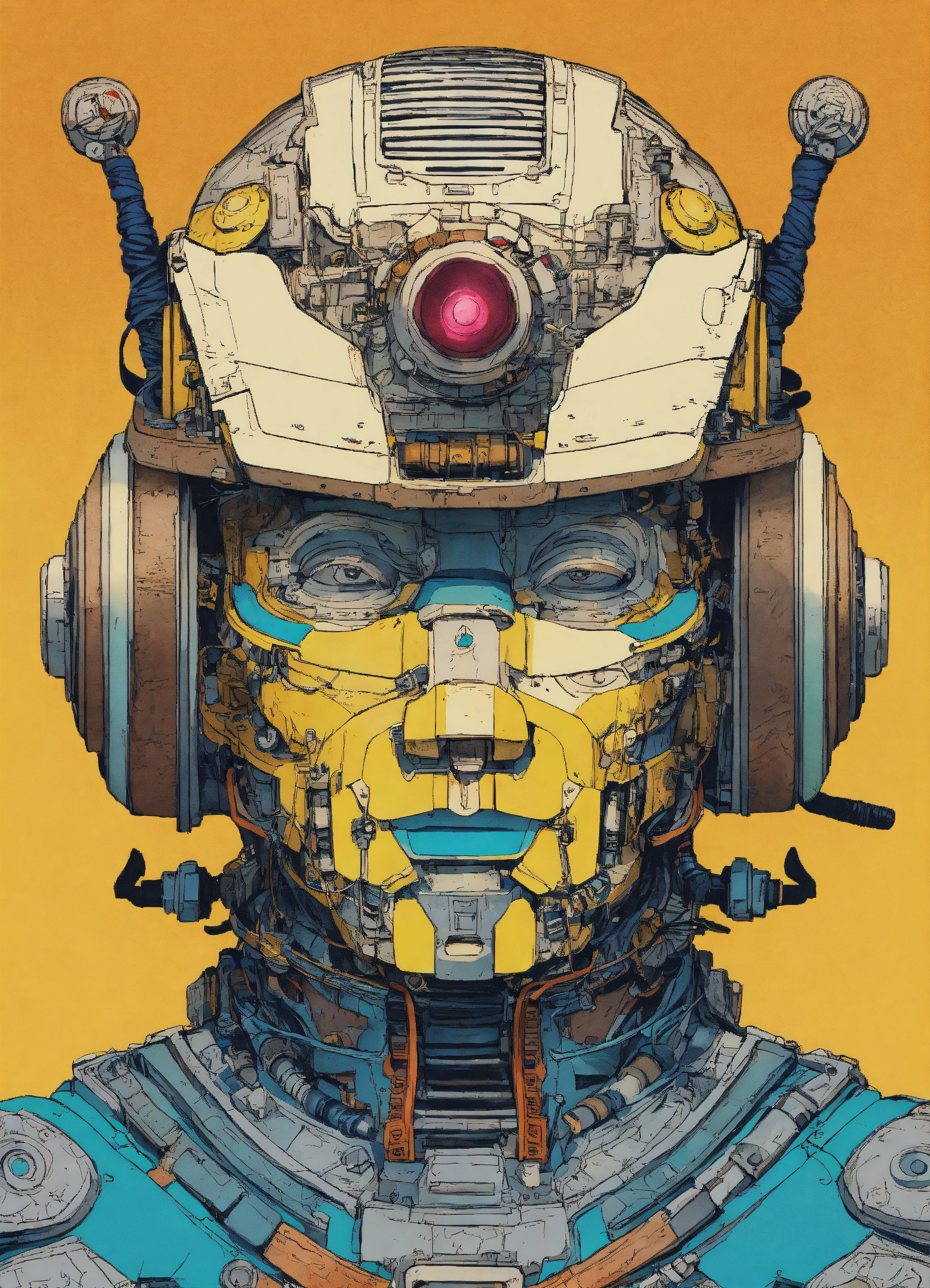 Lexica - Detailed pen and ink illustration of a samurai robot cyborg ...