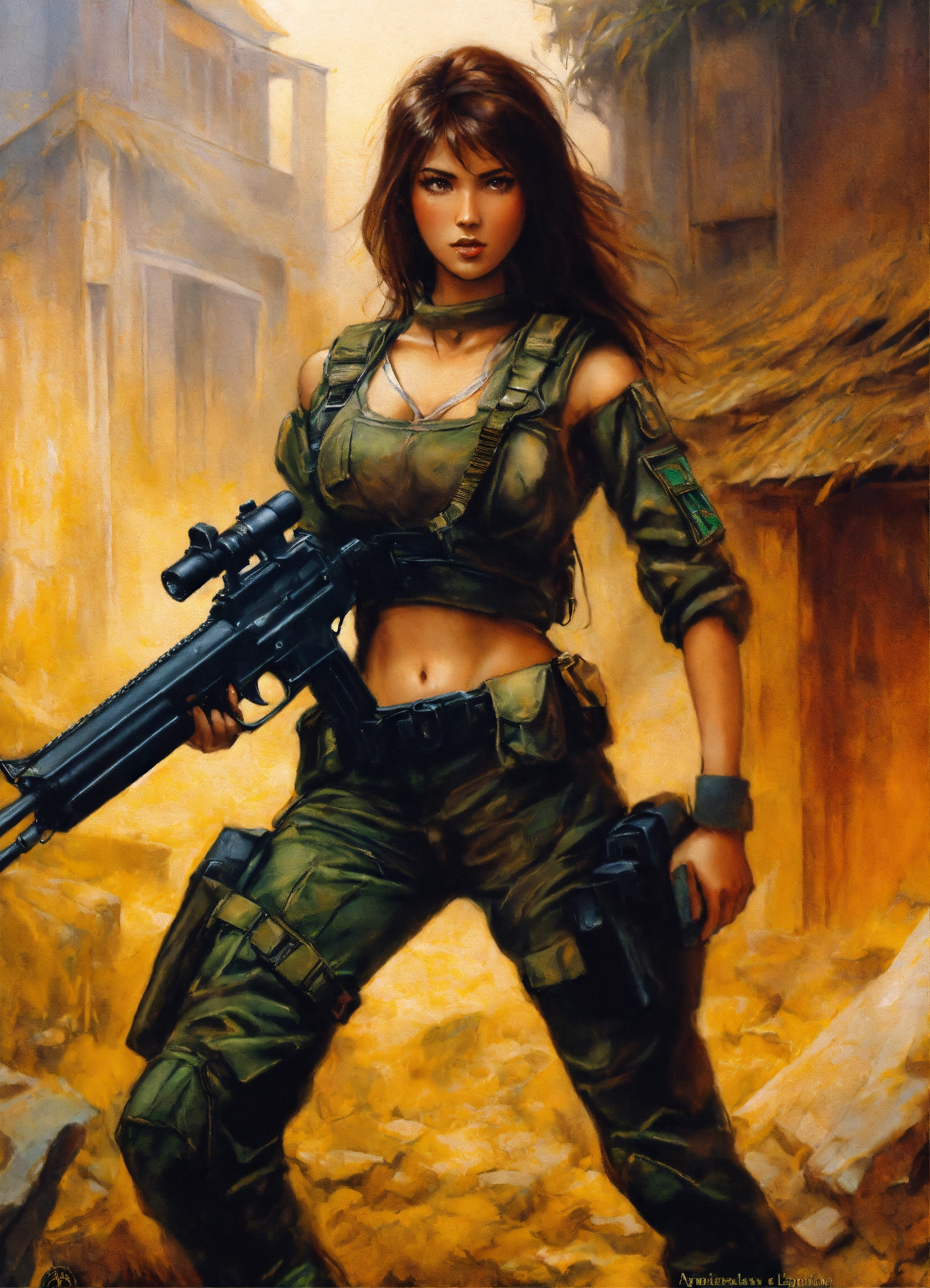 Lexica - Brown hair female malaysian commando with apustaja luis royo