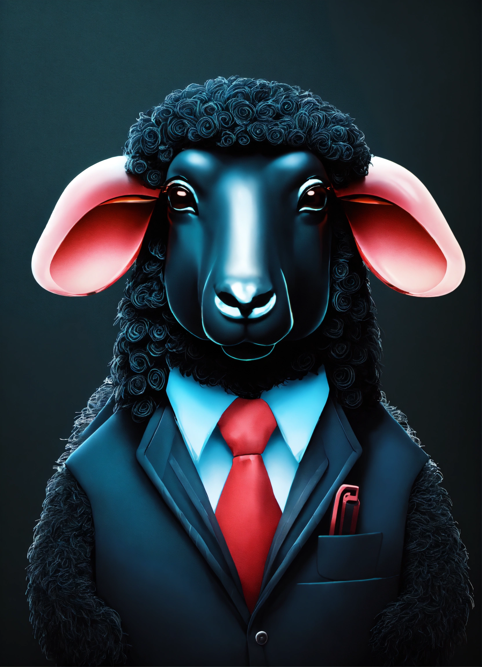 Lexica - Black background cool black sheep with tie 3d detalized vector