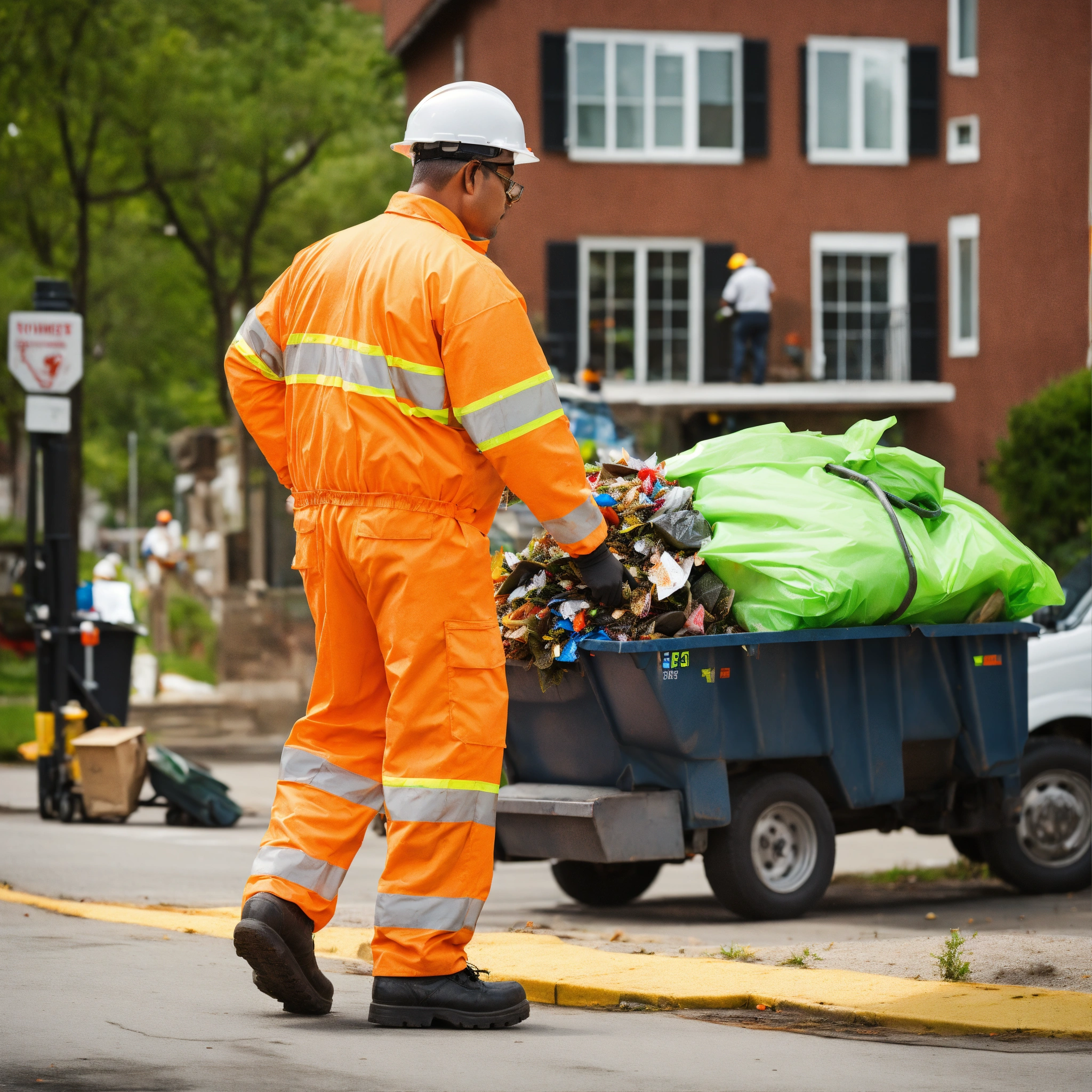 Lexica - Stock images of garbage men doing their job in high-visibility ...