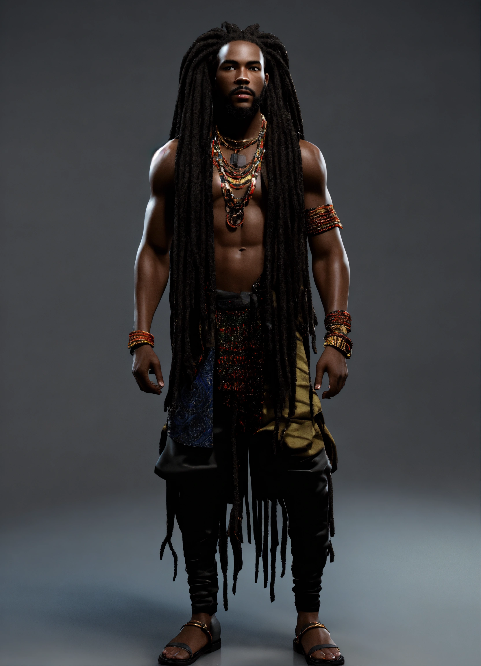 Lexica - 3d render of a Black man with long flowing dreadlocks, 6'5 ...
