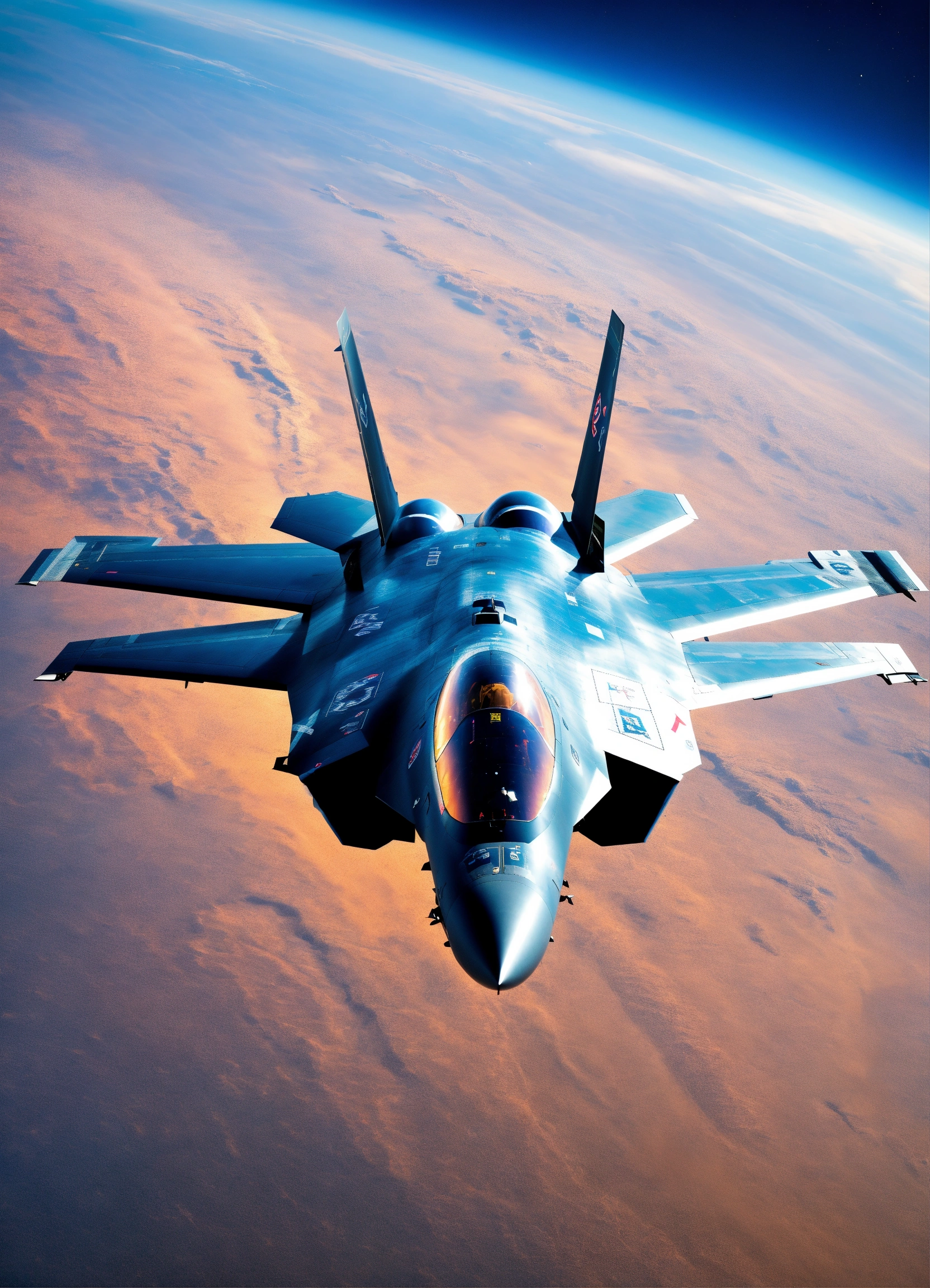 Lexica - An high tech f35 jet flying through space