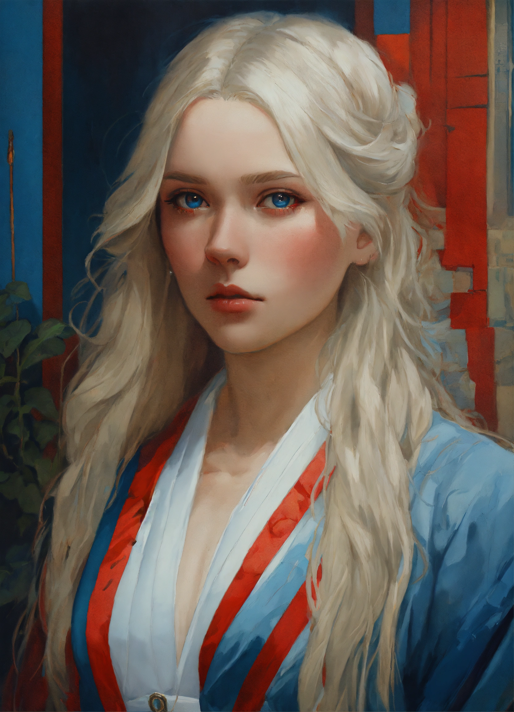 Lexica - Portrait of a white woman, age 20, long silver hair, red ...