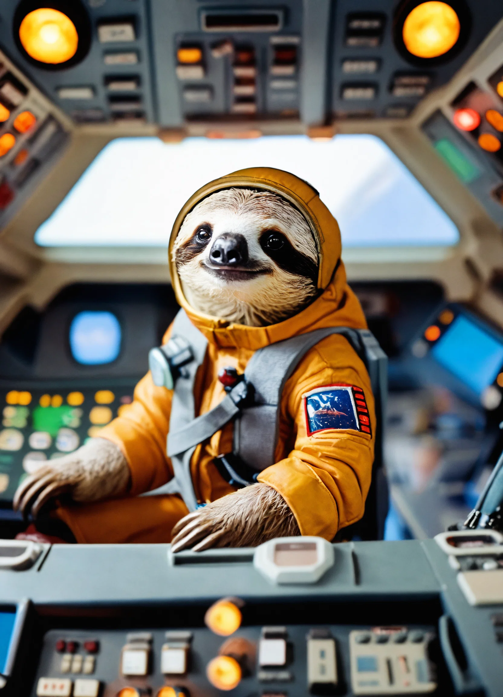 Lexica - A cute and tiny sloth captain inside the Space Shuttle's ...
