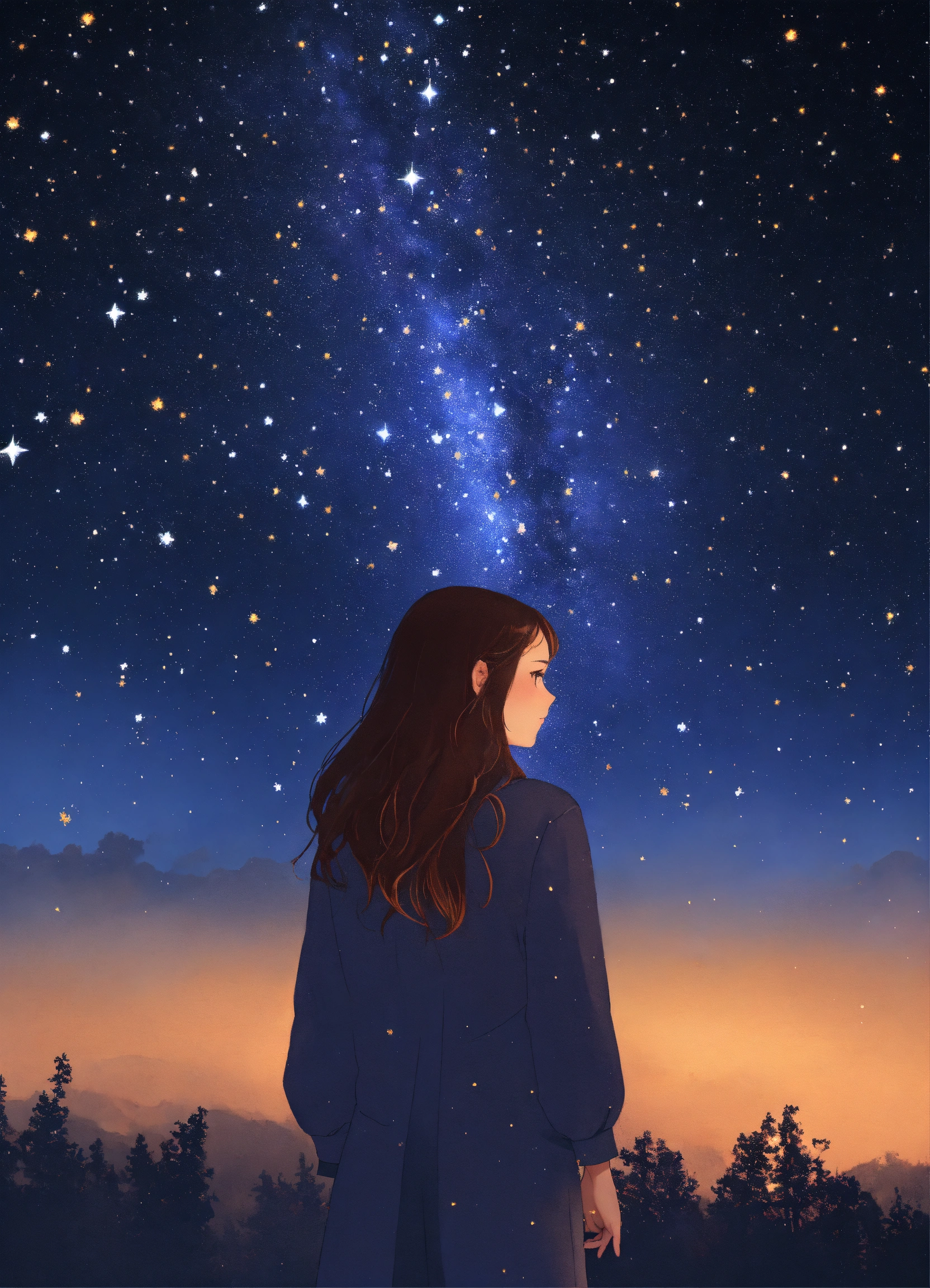 Lexica - Girl looking at the stars, logo,