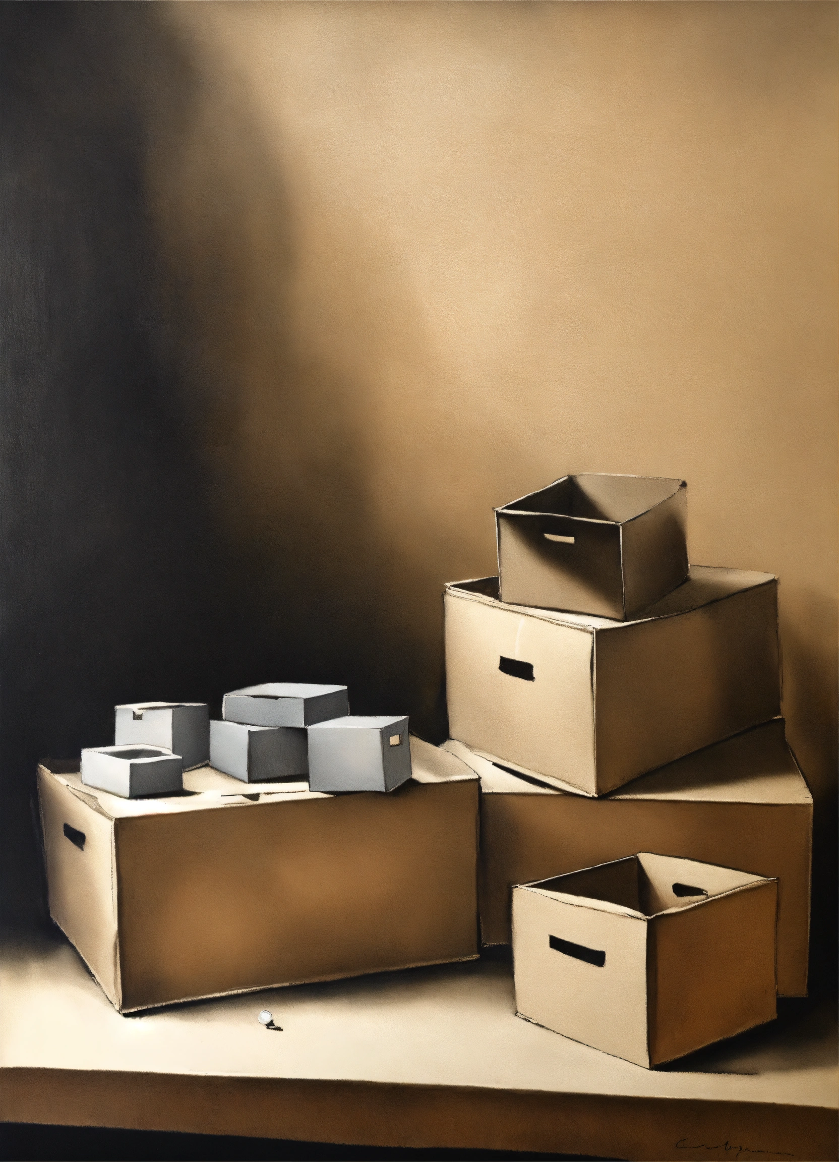 Lexica - Empty boxes still life in charcoal