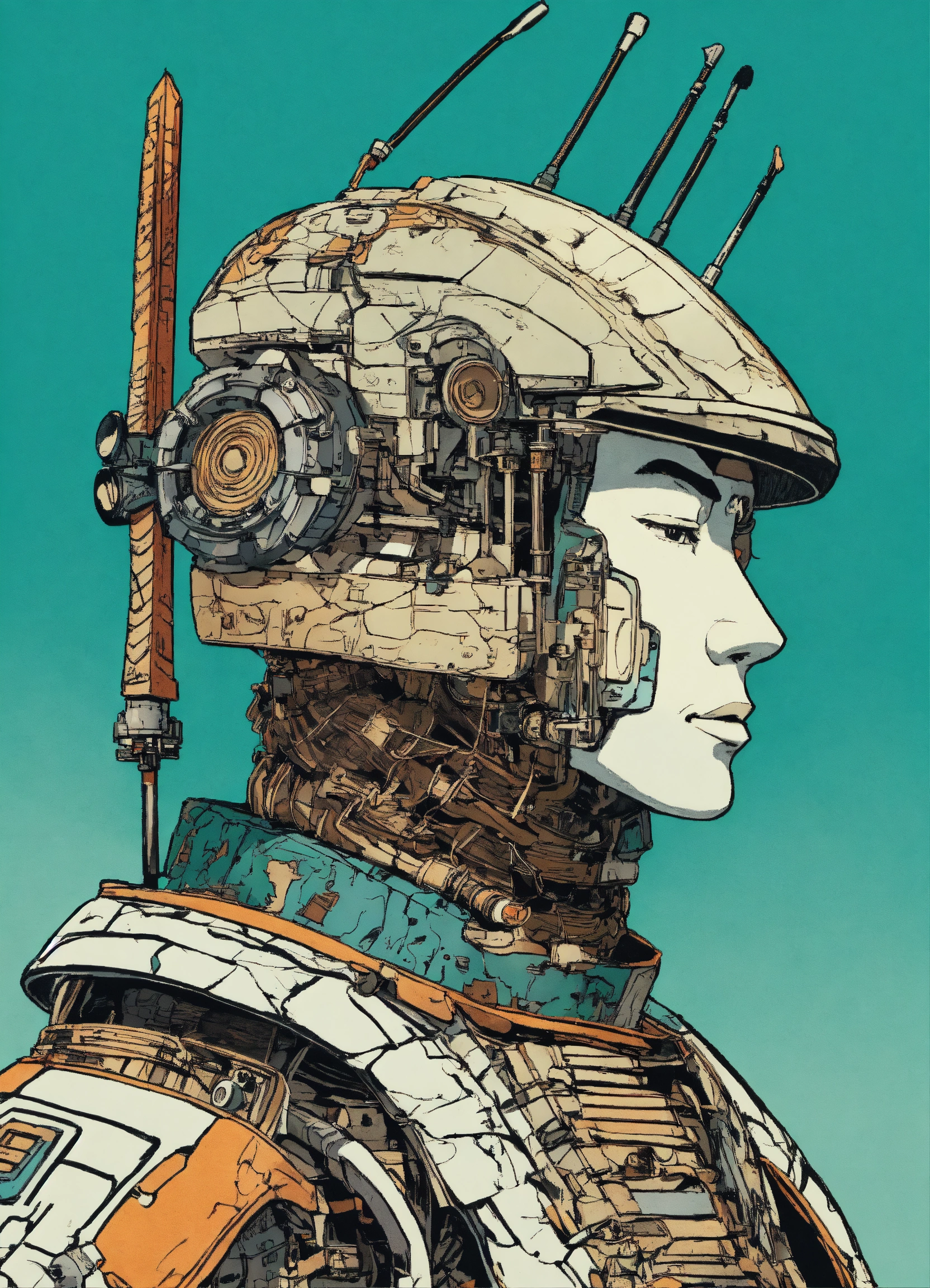 Lexica - Detailed pen and ink illustration of a samurai robot cyborg ...