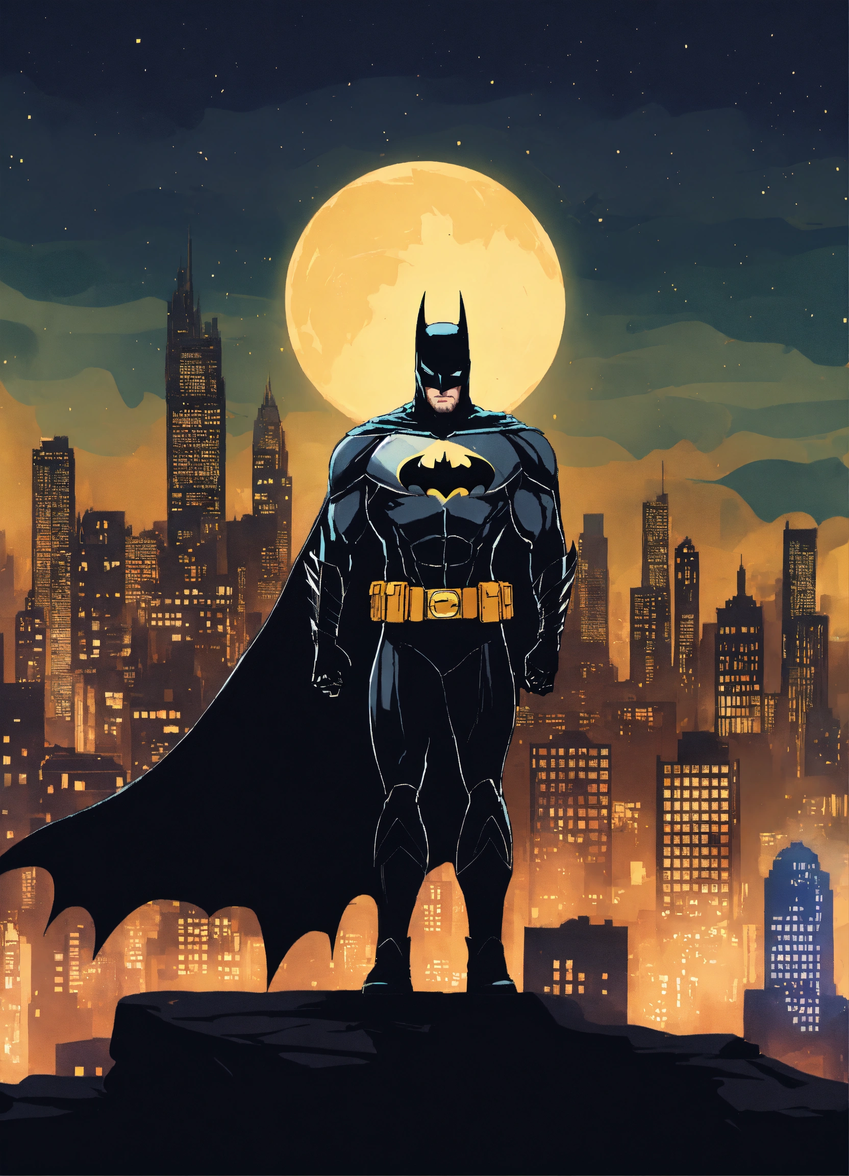 Lexica - A mysterious batman with cityscape background