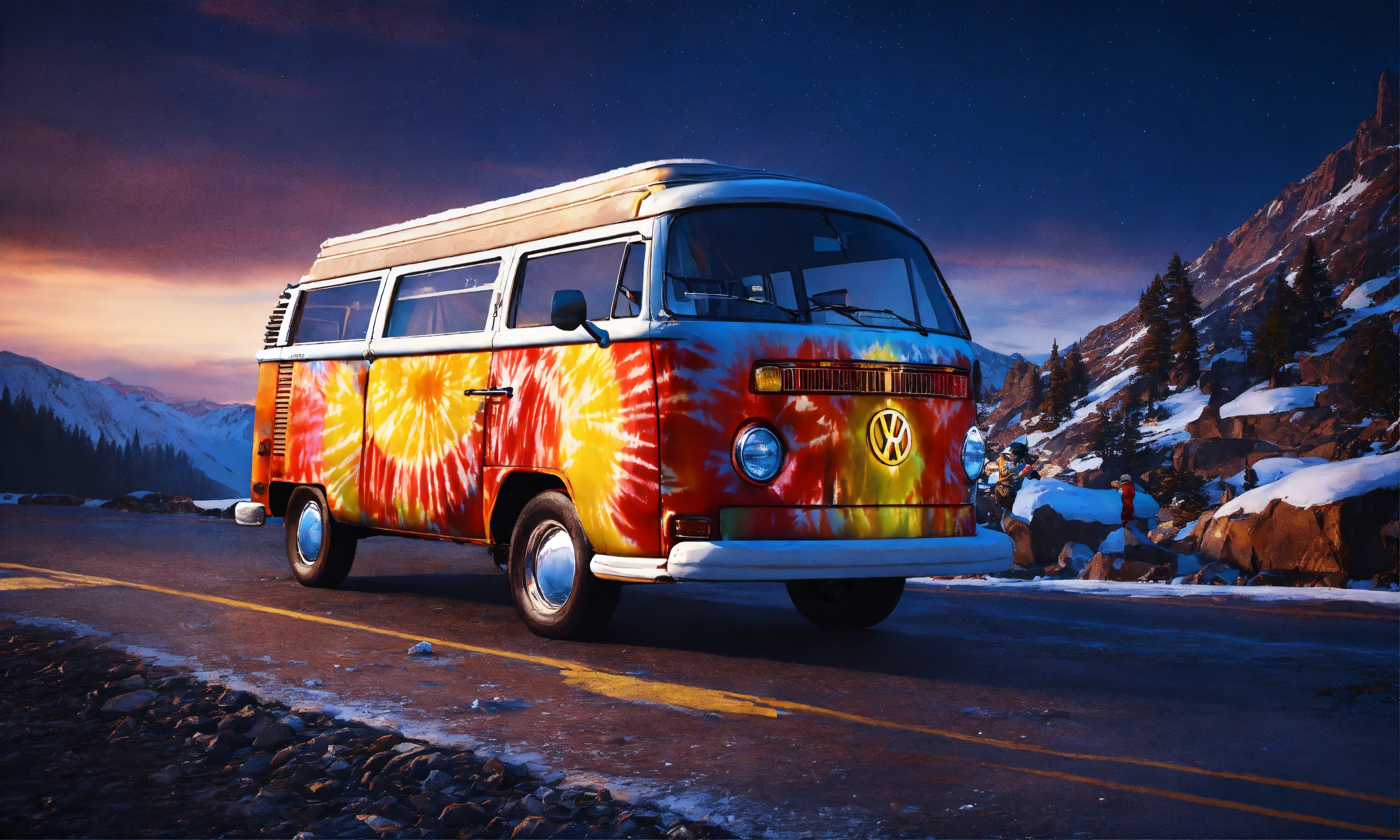 Lexica - Two bearded hippies wearing tie dye shirts running across an ...