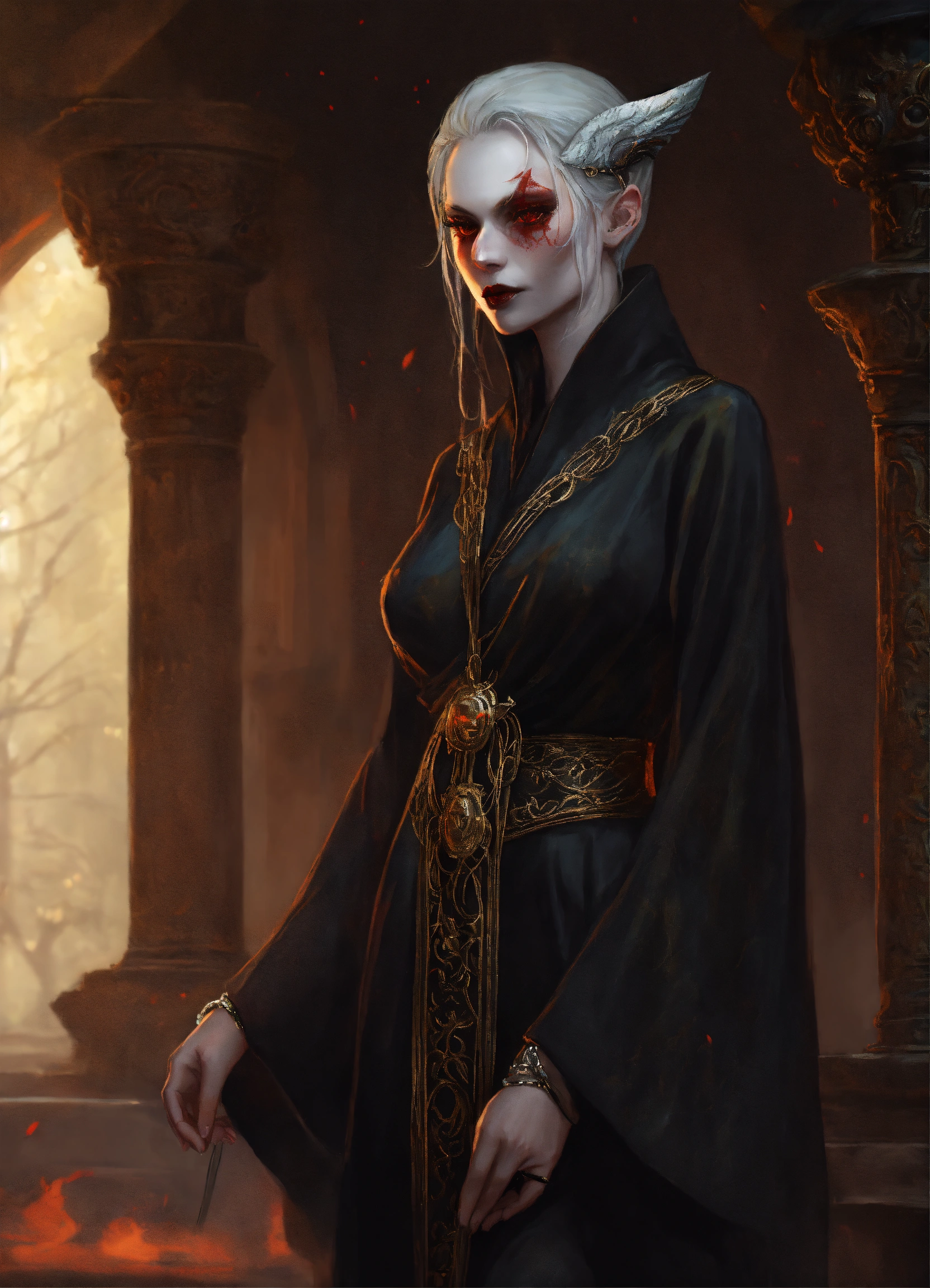 Lexica - A demon female, old with pale skin in a black robe
