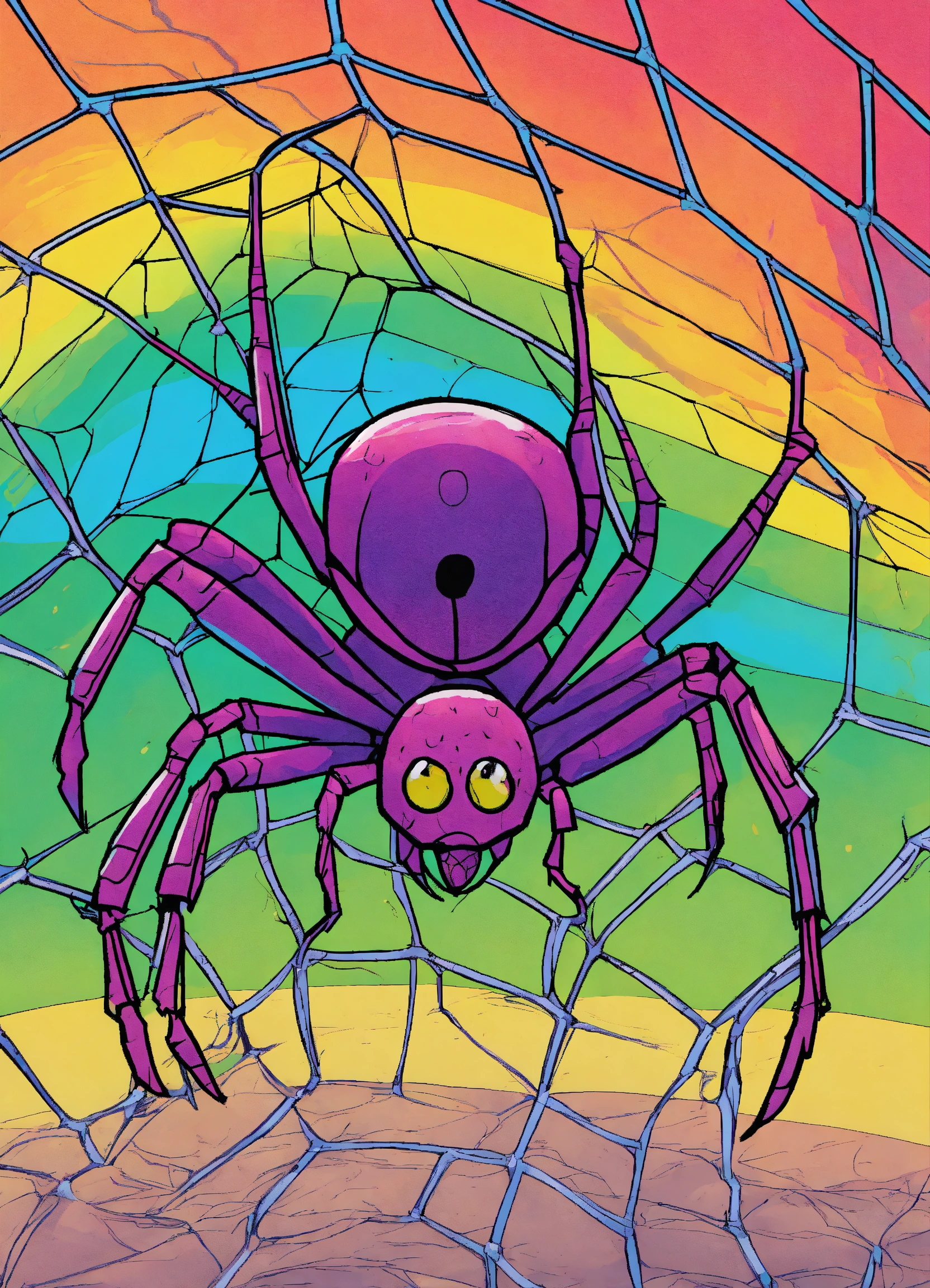 Lexica - A spider hodling a rainbow in his net , comic style