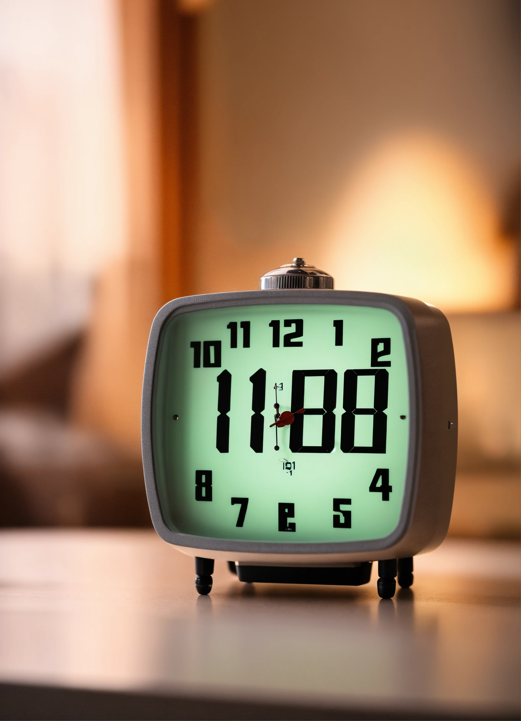 Lexica An alarm clock with number 1111 on the screen on a table and a