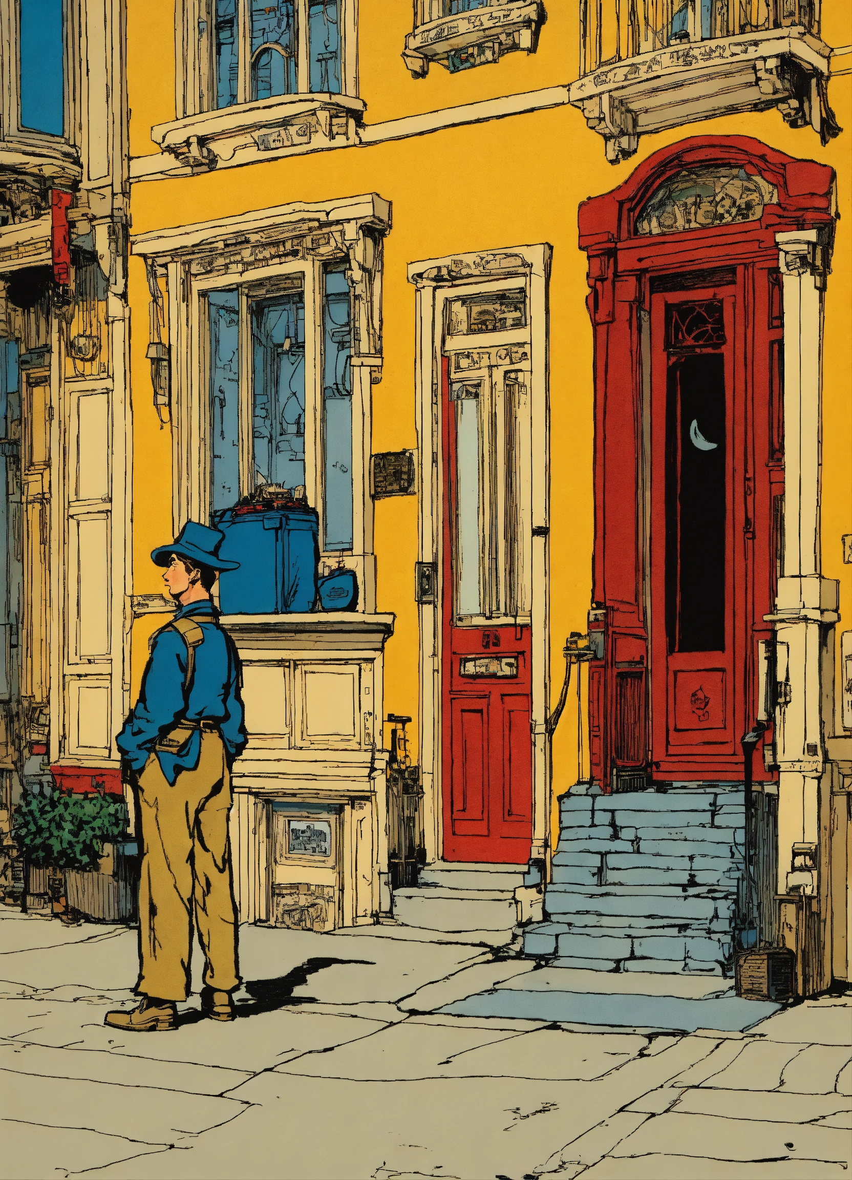 Lexica Pen and ink, illustrated by hergé, man alone forever in San